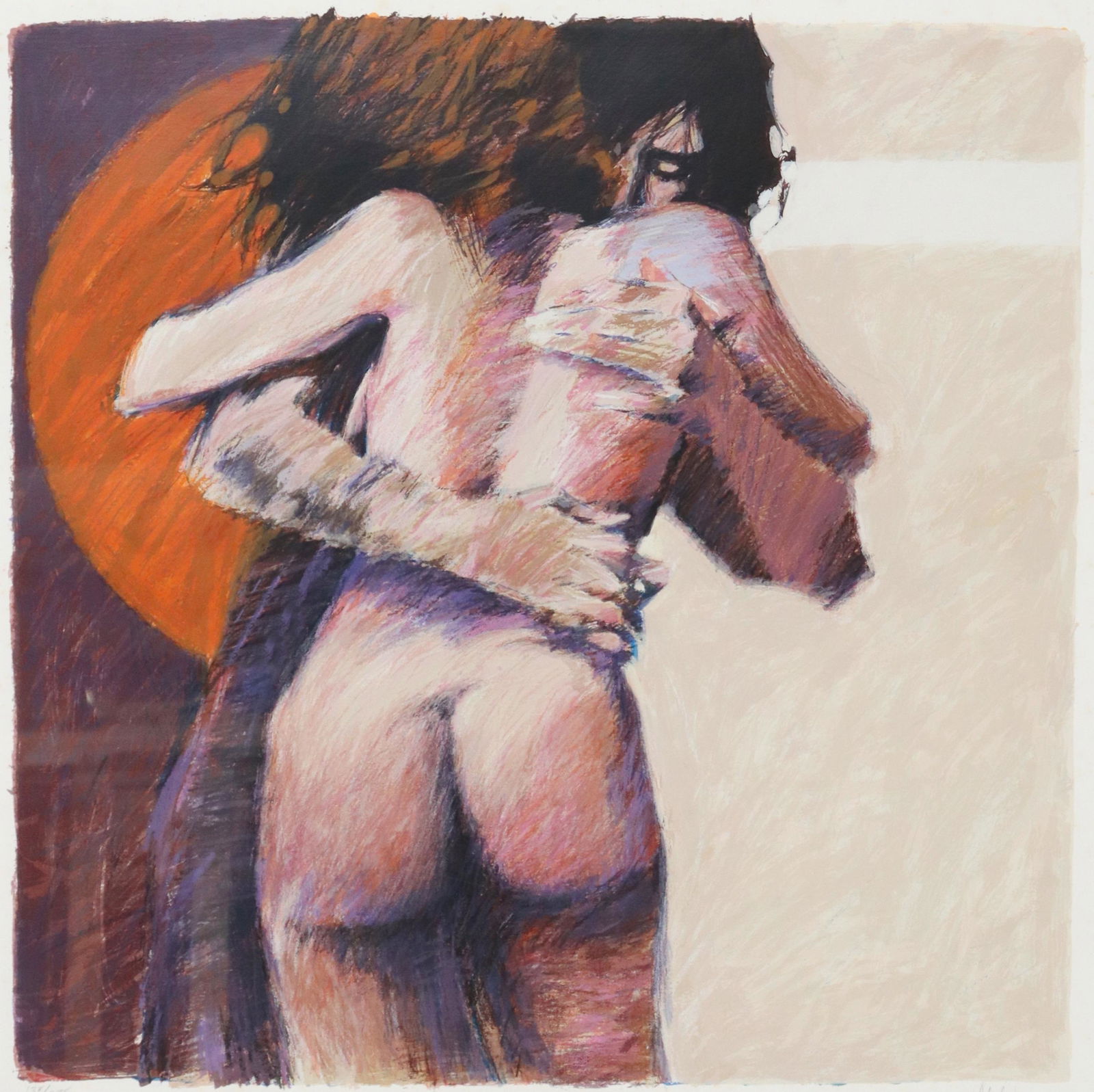 ALDO LUONGO (B.1941) LIMITED-EDITION SERIGRAPH: Framed serigraph on paper, Embrace, signed lower right Aldo Luongo (Argentine, b.1941), numbered 138/ 275, sight: approx 27.75"h, 27.75"w, overall: 35.5"h, 35.5"w, 13.75lbs Start Price: $50.00
