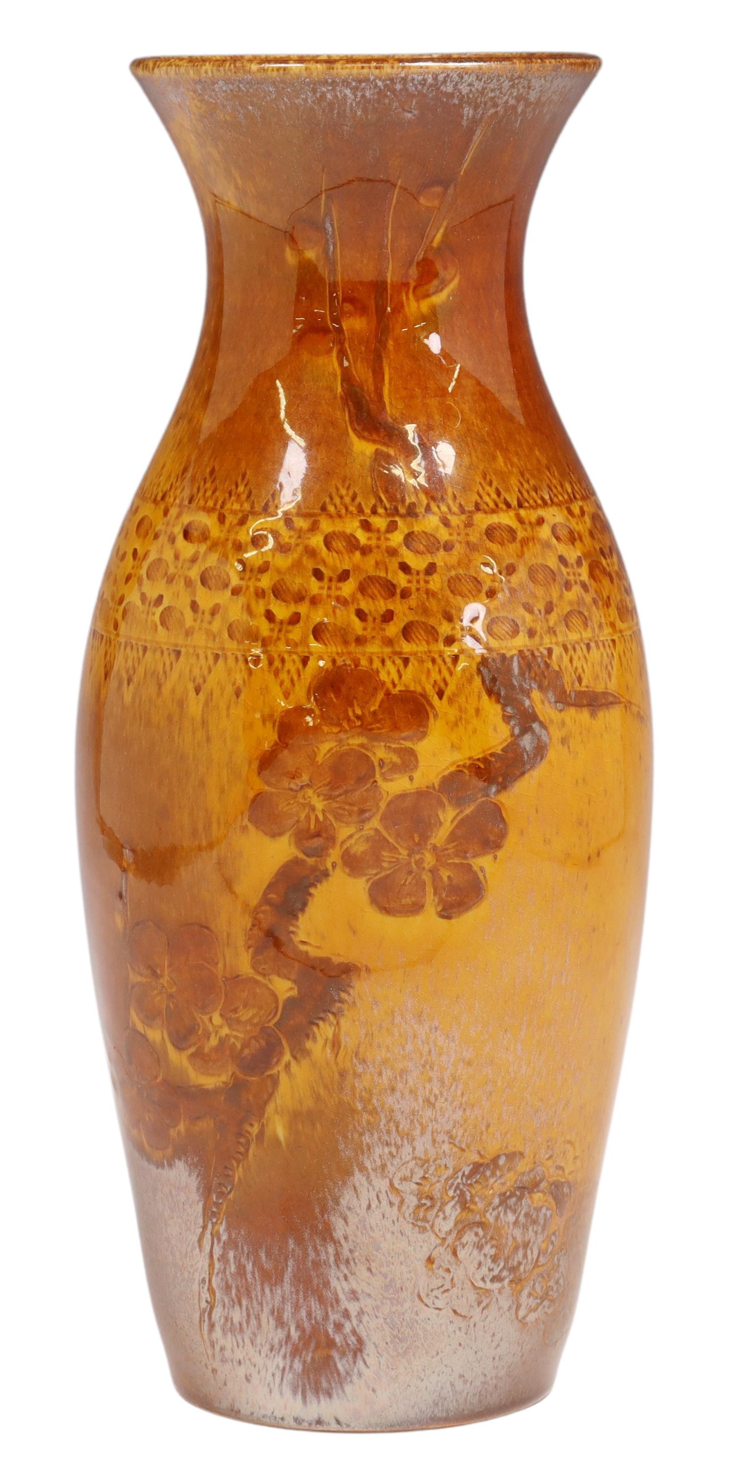 MARTIN RETTIG ROOKWOOD POTTERY VASE, 1885: American Arts and Crafts pottery vase, Rookwood Pottery Company, Cincinnati, Ohio, c.1885, shape number 117C, incised decorator's initials MR (Martin Rettig, American, 1869-1956), mottled brown glaze,