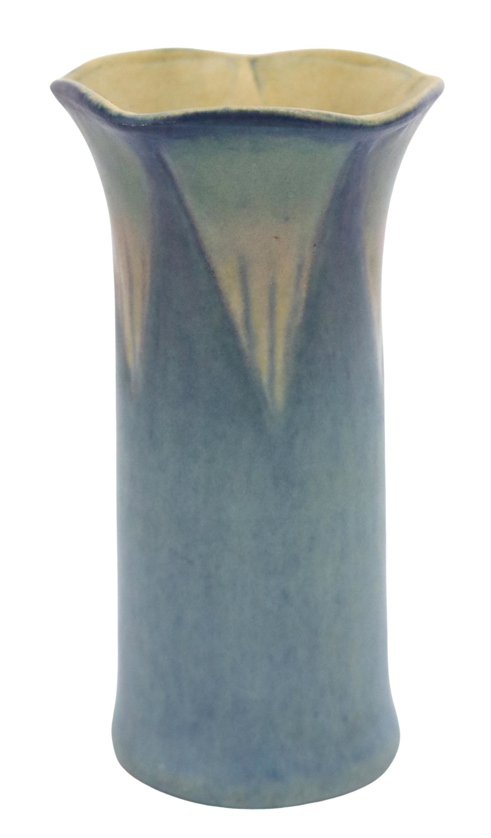 SADIE IRVINE NEWCOMB COLLEGE ART POTTERY BUD VASE: American Arts and Crafts pottery bud vase, Newcomb College, New Orleans, Louisiana, c.1922, impressed registration number MJ45, shape number 3??, incised decorator's initial S (Sarah [Sadie] Agnes Est