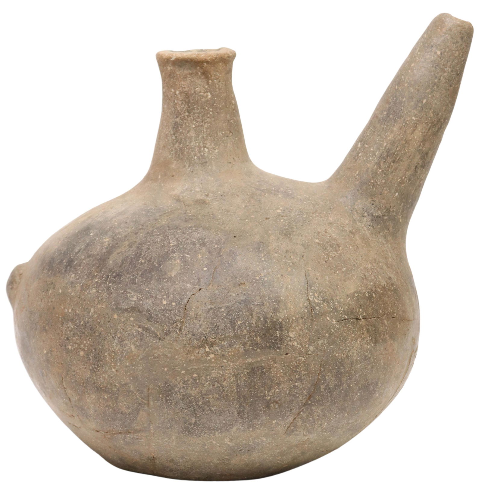 QUAPAW PLAINWARE POTTERY TEAPOT, SAM JOHNSON COA: Quapaw plainware pottery teapot, Northeast Arkansas, 1100-1300 A.D., ex Agan collection, Cherokee County, Alabama, ex D.R. Batey, Surgeon, Civil War, Rome, Georgia, approx 9 3/8"h, 9.5"w, 8.75"d, 3.25