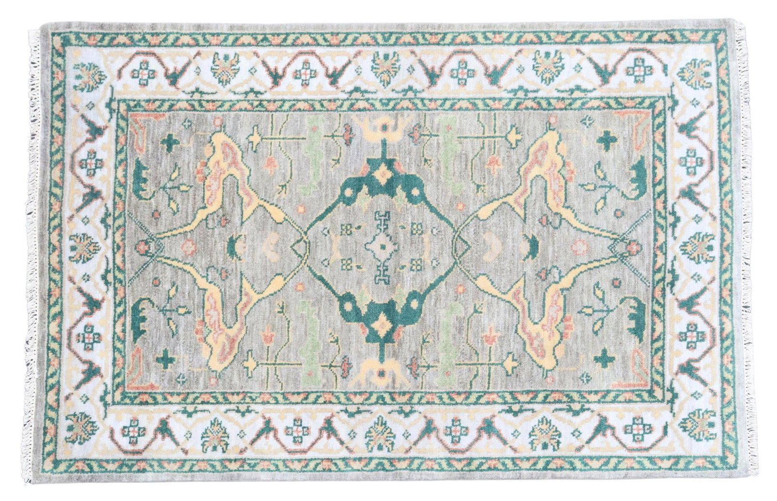 HAND-TIED INDO-OUSHAK RUG, 6' X 4'0.25": Hand-tied Indo-Oushak rug, approx 6'l, 4'0.25"w Start Price: $150.00