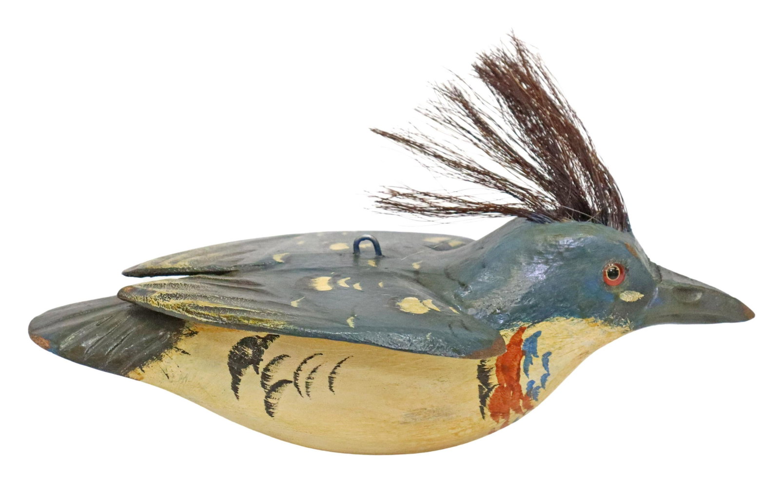 (2) DULUTH DFD KINGFISHER DECOY, D. PERKINS & BOOK: (lot of 2) Duluth Kingfisher Decoy signed at the underside "DFD", on a lead weight, carved by David Earl Perkins (Duluth, Minnesota, 1934-2018), green with white spots and white lower body with red an