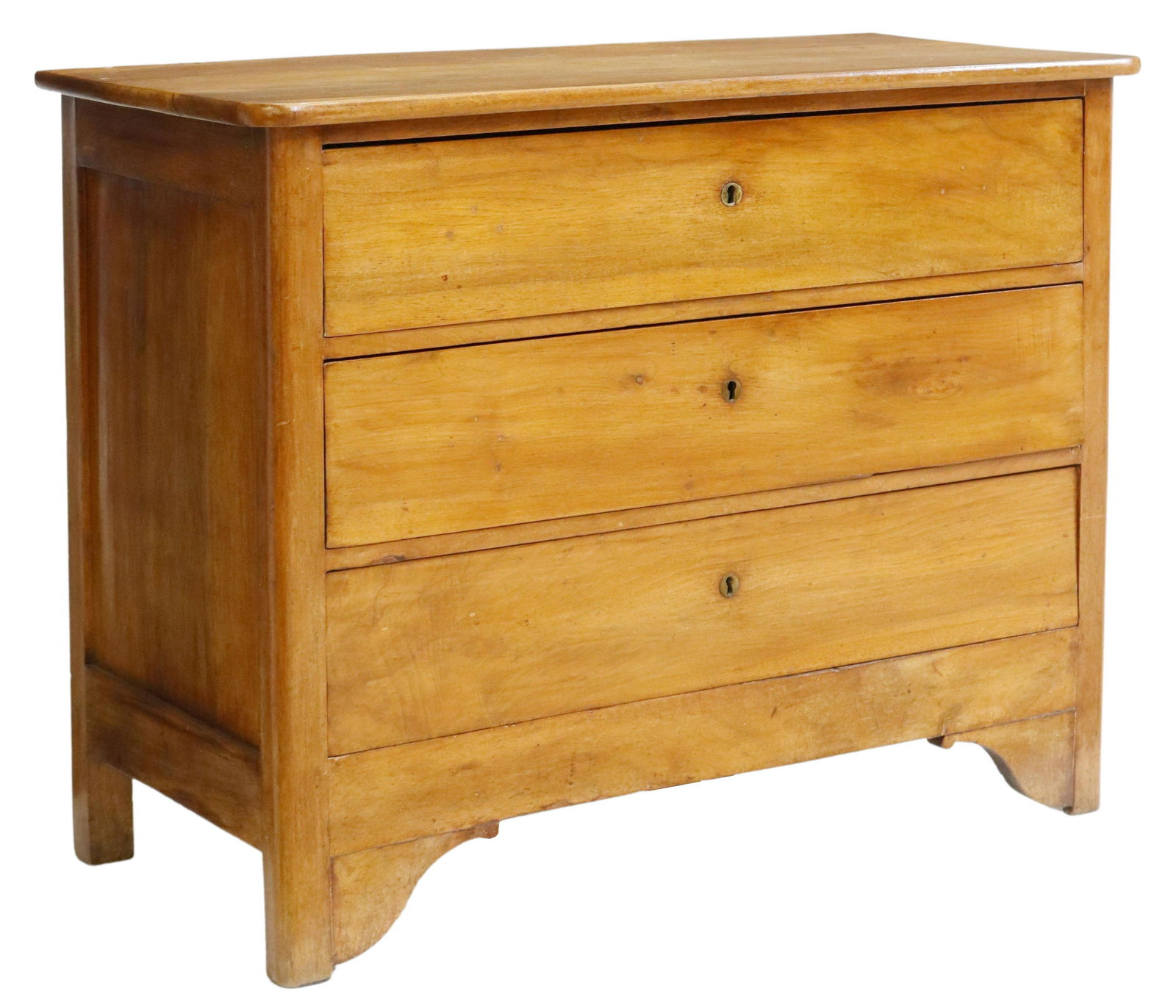 FRENCH LOUIS PHILIPPE PERIOD WALNUT COMMODE: French Louis Philippe period walnut commode, mid 19th c., fitted with three drawers, rising on bracket feet, approx 34.5"h, 45"w, 20.5"d Start Price: $350.00