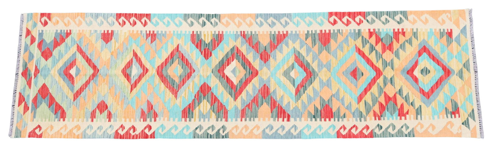 HAND-TIED KILIM RUNNER, PAKISTAN, 9'5" X 2'9": Hand-tied Kilim runner, Pakistan, approx 9'5"l, 2'9"w**Please Note: All of the rugs offered in this auction would likely benefit from a professional cleaning. Estate rugs may show some wear and imperf