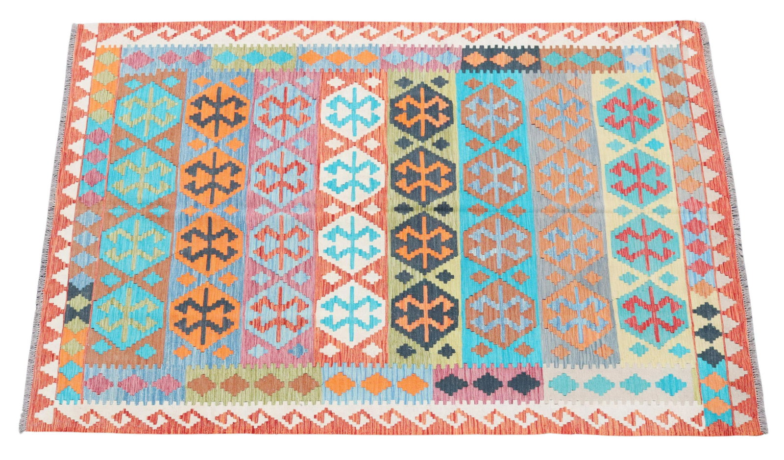 HAND-TIED KILIM RUG, PAKISTAN, 9'8" X 6'9": Hand-tied Kilim rug, Pakistan, approx 9'8"l, 6'9"w**Please Note: All of the rugs offered in this auction would likely benefit from a professional cleaning. Estate rugs may show some wear and imperfect