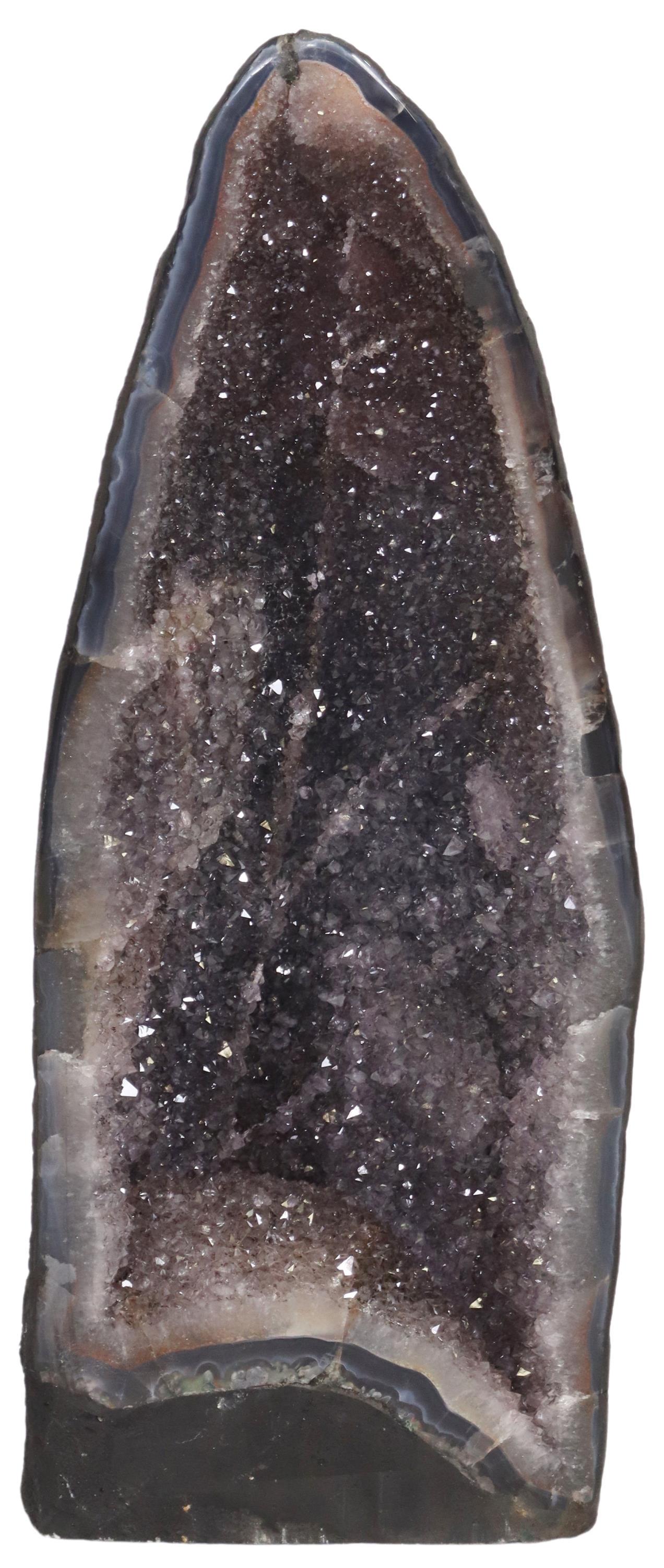 LARGE CATHEDRAL GEODE SPECIMEN, POSSIBLY QUARTZ: Large cathedral geode specimen, in various pink, purples, and clear tones, possibly quartz, approx 20.25"h, 8"w, 6.75"d Start Price: $100.00