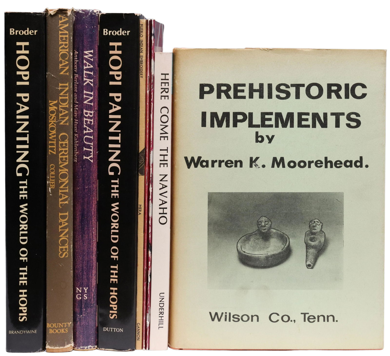 (9) BOOKS & MAGAZINES NATIVE AMERICAN ART SUBJECTS: (lot of 9) Books and magazines: Native American art and culture subjects, including: (1) "American Indian Ceremonial Dances," by John Collier, illustrations by Ira Moskowitz, Bounty Books, 1972, 192 p