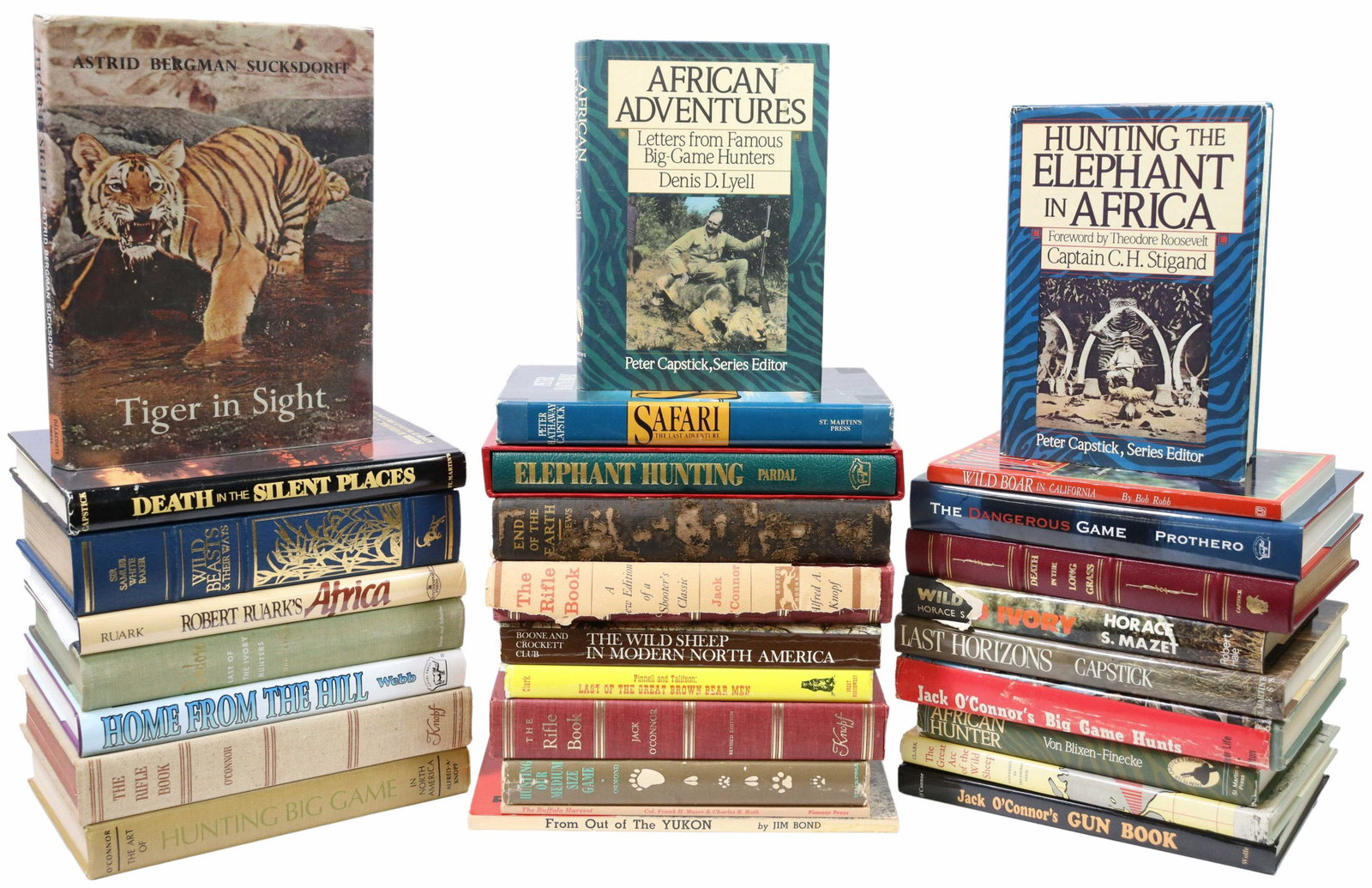 29) BOOKS: BIG-GAME HUNTING, AFRICA, NORTH AMERICA: (lot of 29) Books, including: (1) "Ends of the Earth," Roy Chapman Andrews, 1929, (1) "Wild Beasts & Their Ways," Sir Samuel W. Baker, 1988, (1) "From Out of the Yukon," Jim Bond, fifth edition, (1) "