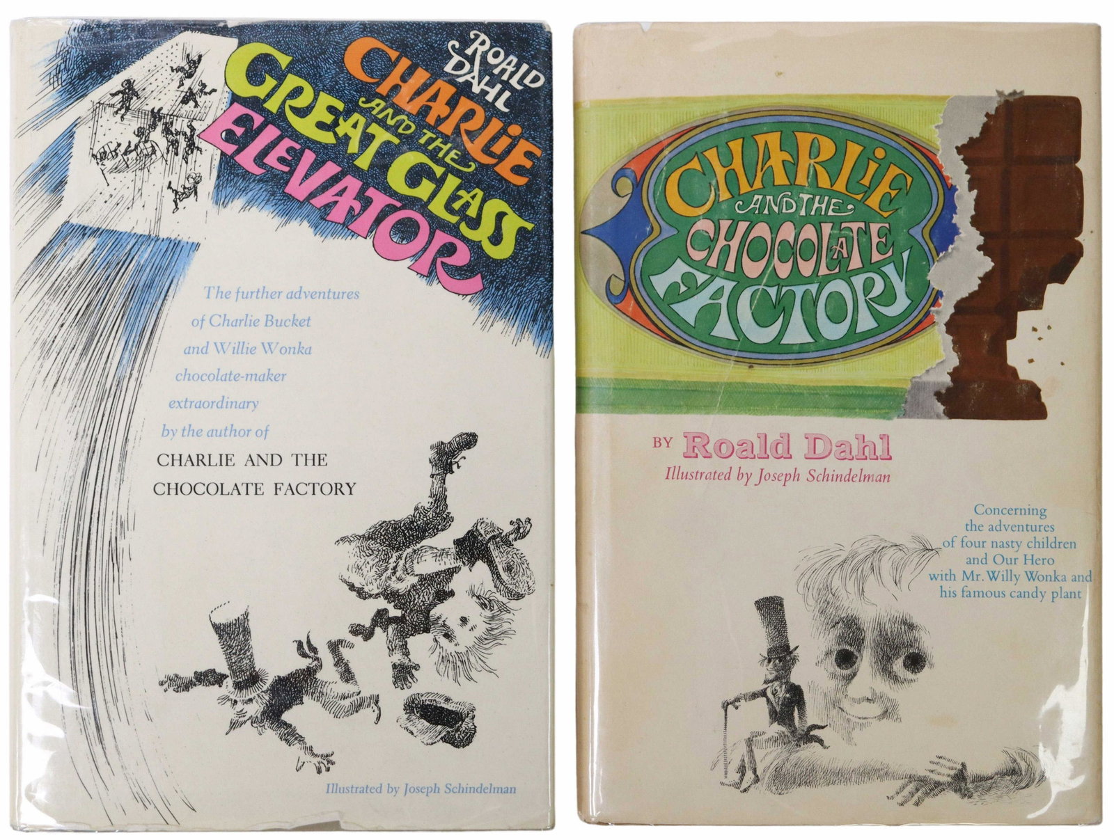 (2) BOOKS: CHARLIE & THE CHOCOLATE FACTORY, DAHL: (lot of 2) Books, by Roald Dahl (1916-1990), illustrated by Joseph Schindelman (1923-2018), Borzoi Book, published by Alfred A. Knopf, Inc., New York, including: (1) "Charlie and the Chocolate Factory