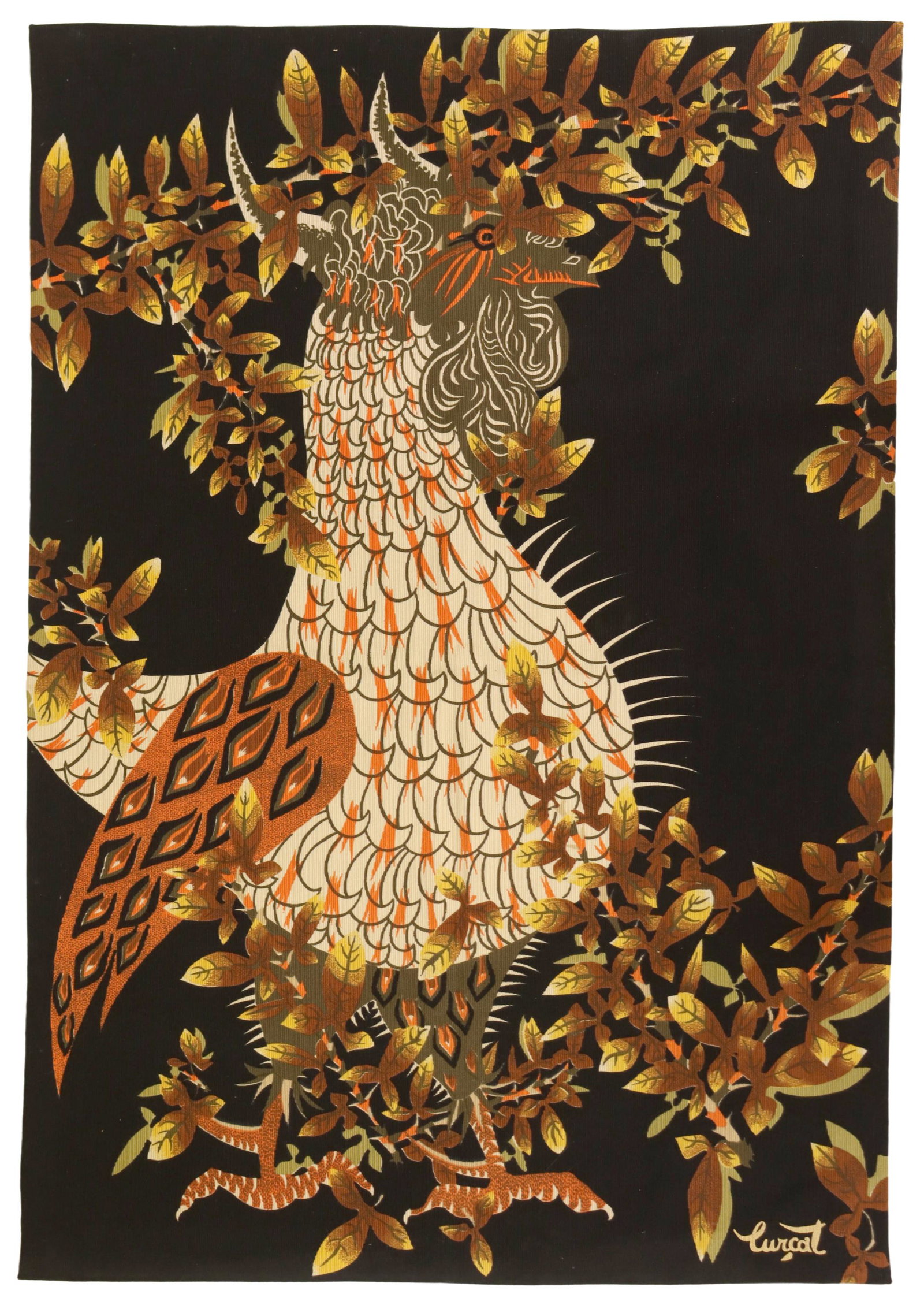 JEAN LURCAT (1892-1966) SILKSCREEN TAPESTRY: French mid-century modern silkscreen tapestry, Jean Lurcat (French, 1892-1966), approx 66.5"h, 45"w Start Price: $250.00