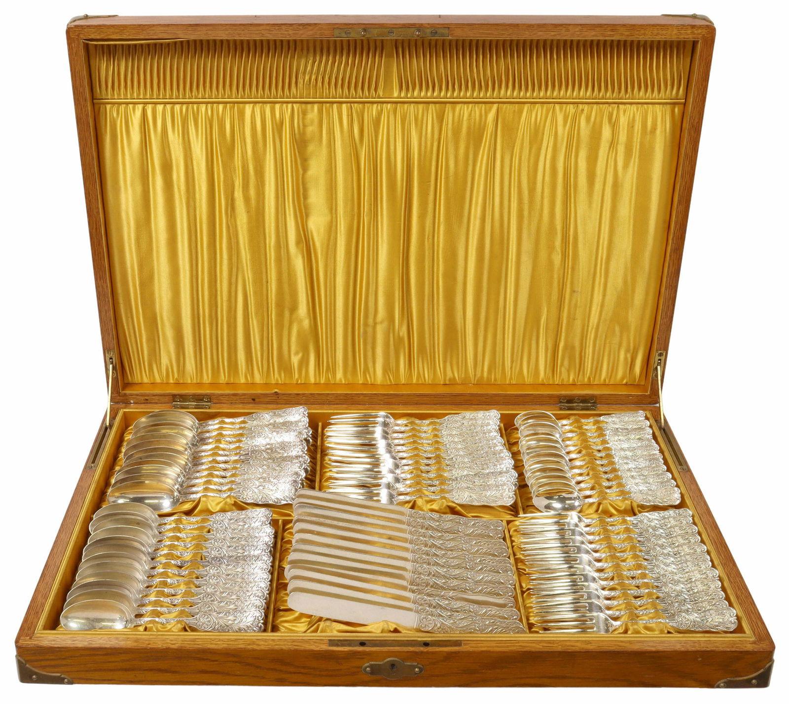 (72) GORHAM ST. CLOUD STERLING FLATWARE SERVICE: (lot of 72) American sterling silver flatware service, Gorham Manufacturing Company, in the "Saint Cloud" pattern, designed by Walter Wilkinson (1853-1915), all pieces monogrammed B, including: (12) f