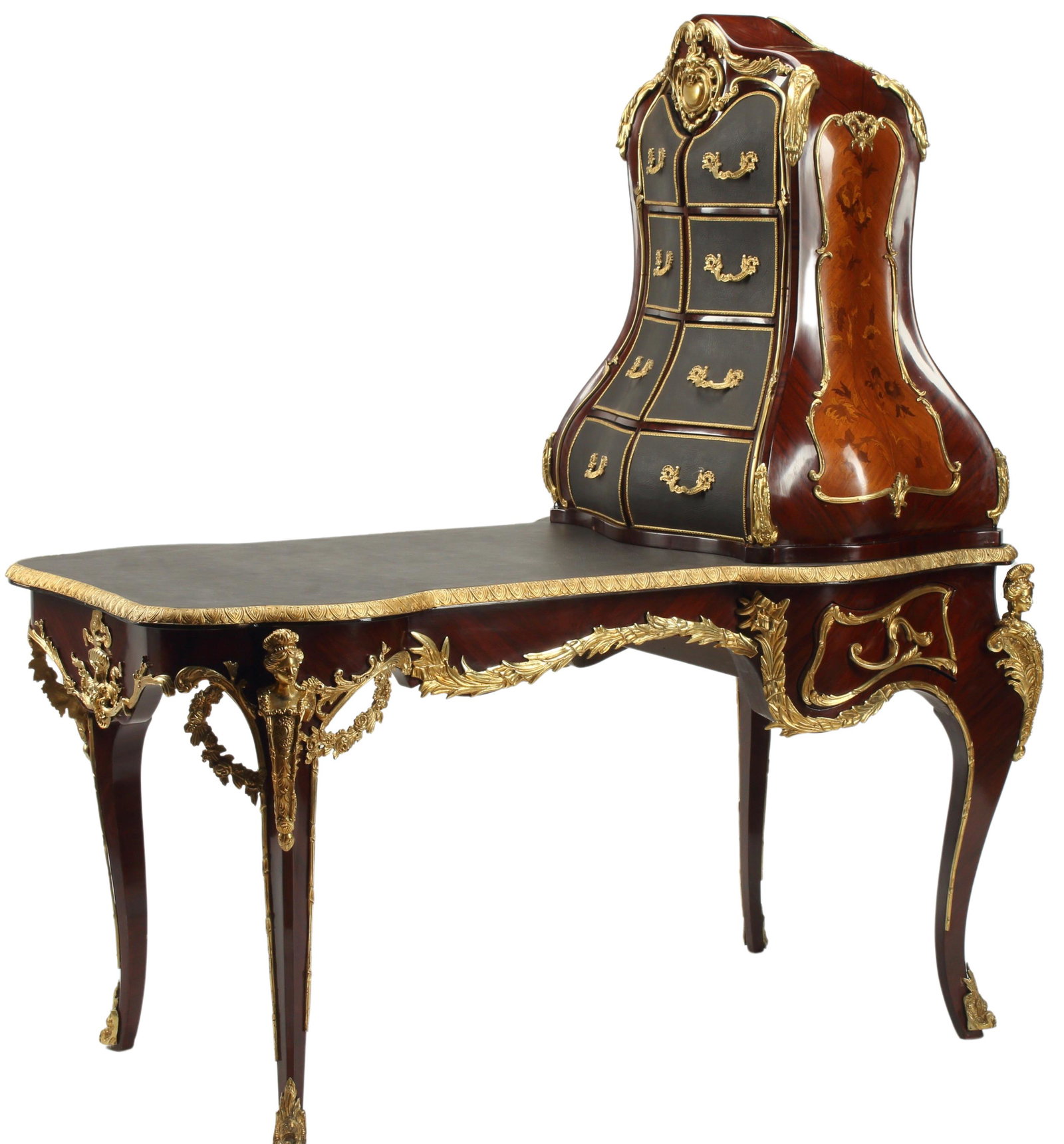 LOUIS XV STYLE ORMOLU BUREAU PLAT & CARTONNIER: Louis XV style cartonnier and writing desk, with bronze dore mounts, approx 63"h, 57"w, 33"d Start Price: $1000.00