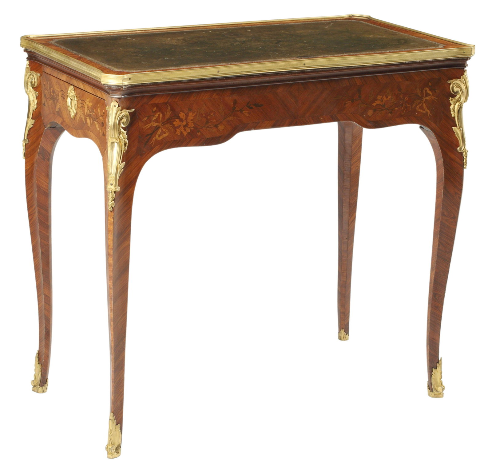 LOUIS XV STYLE FLIP-TOP GAMES TABLE: Louis XV style games table, inset leather top, opening to felt playing surface, approx 30"h, 33"w, 18"d Start Price: $600.00