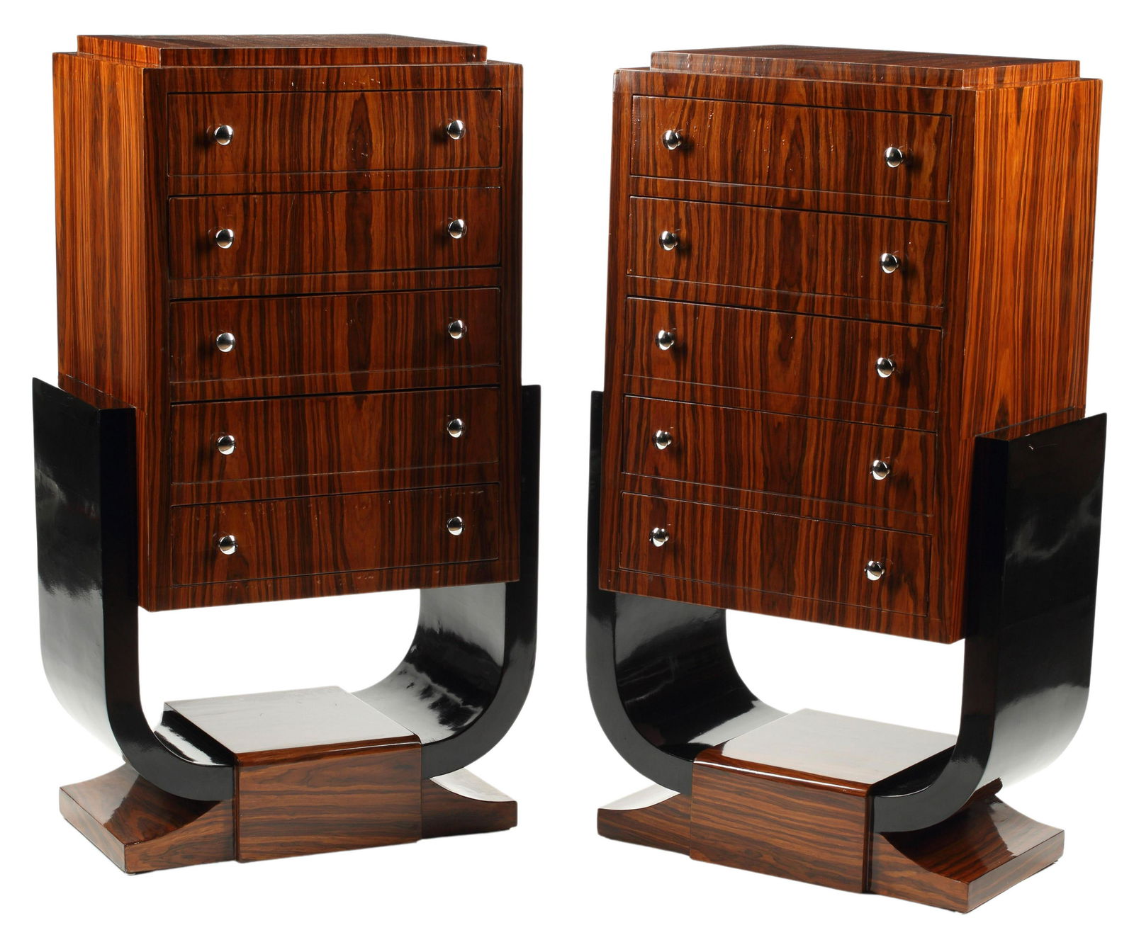 (2) ART DECO STYLE FIVE-DRAWER COMMODES: (pair) Art Deco style commodes, with five drawers, approx 49"h, 27.5"w, 19.5"d Start Price: $800.00
