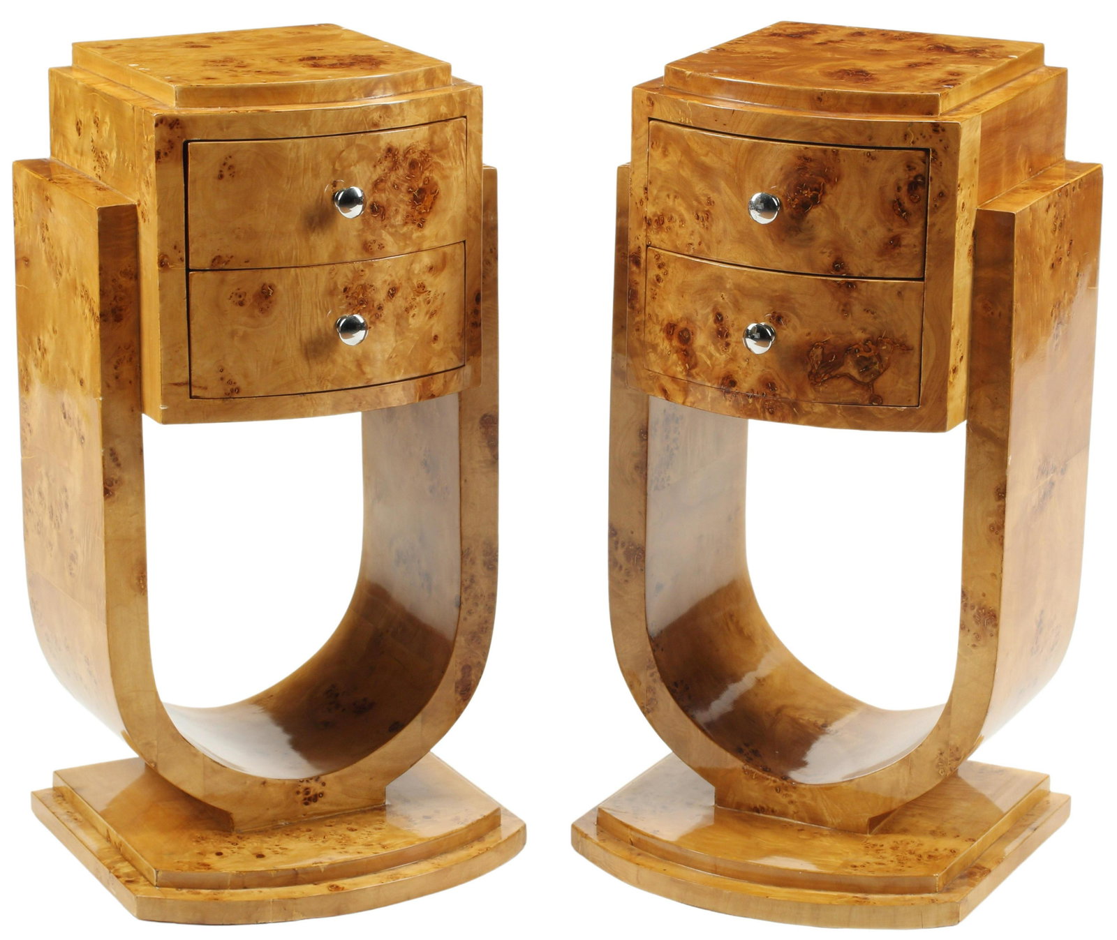 (2) ART DECO STYLE TWO-DRAWER NIGHTSTANDS: (pair) Art Deco style two-drawer nightstands, approx 30.5"h, 16"w, 14"d Start Price: $300.00