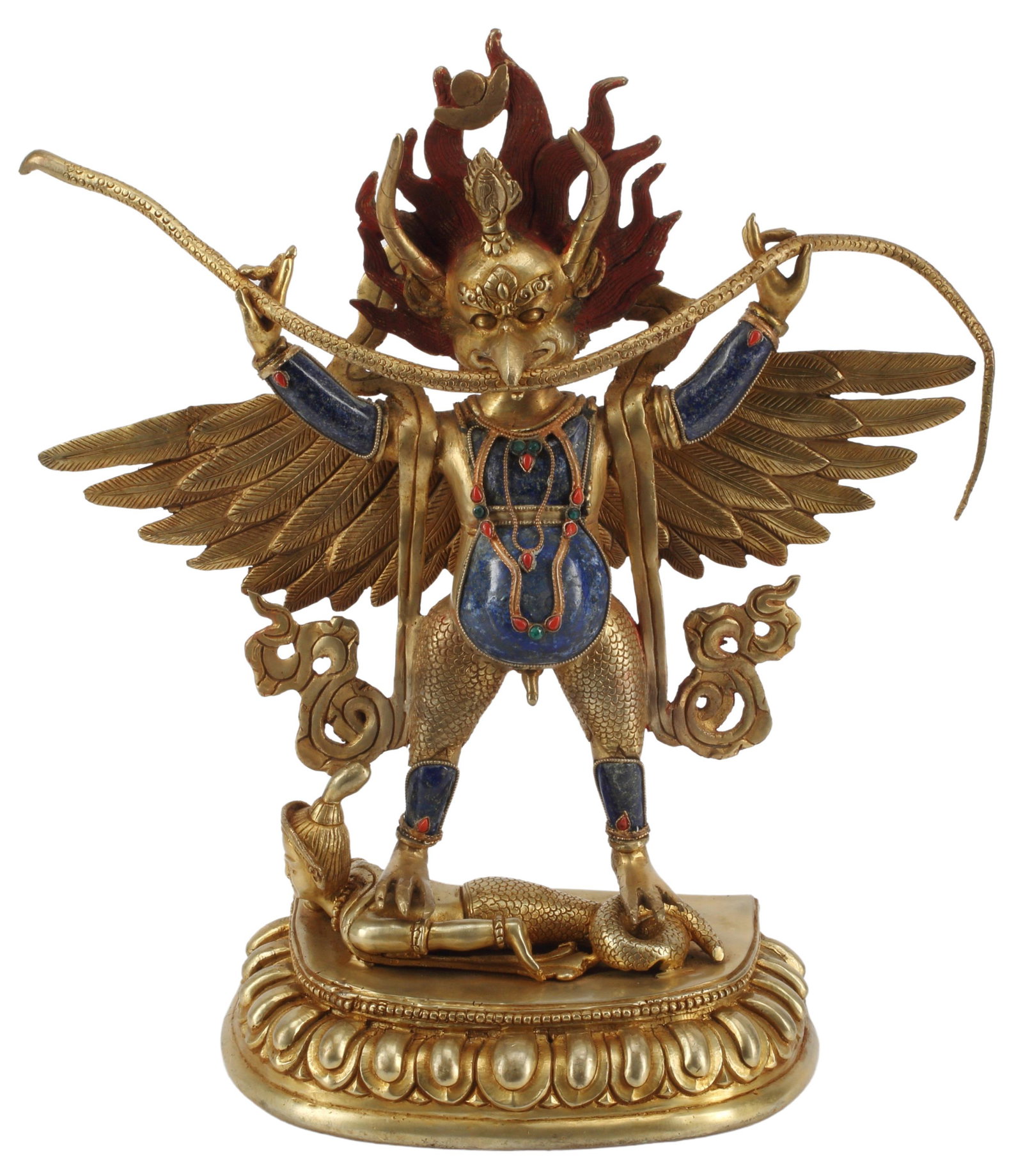 TIBETAN BRONZE FIGURE OF A DEITY: Tibetan bronze figure of a deity, approx 13.5"h, 12.5"w, 5.5"d, 7.5lbs total Start Price: $400.00