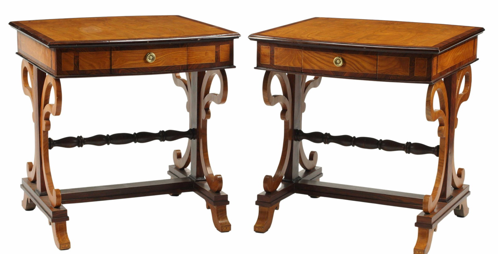 (2) BIEDERMEIER STYLE ONE-DRAWER TABLES: (pair) Biedermeier style one-drawer tables, approx 32"h, 30"w, 32"d Start Price: $400.00