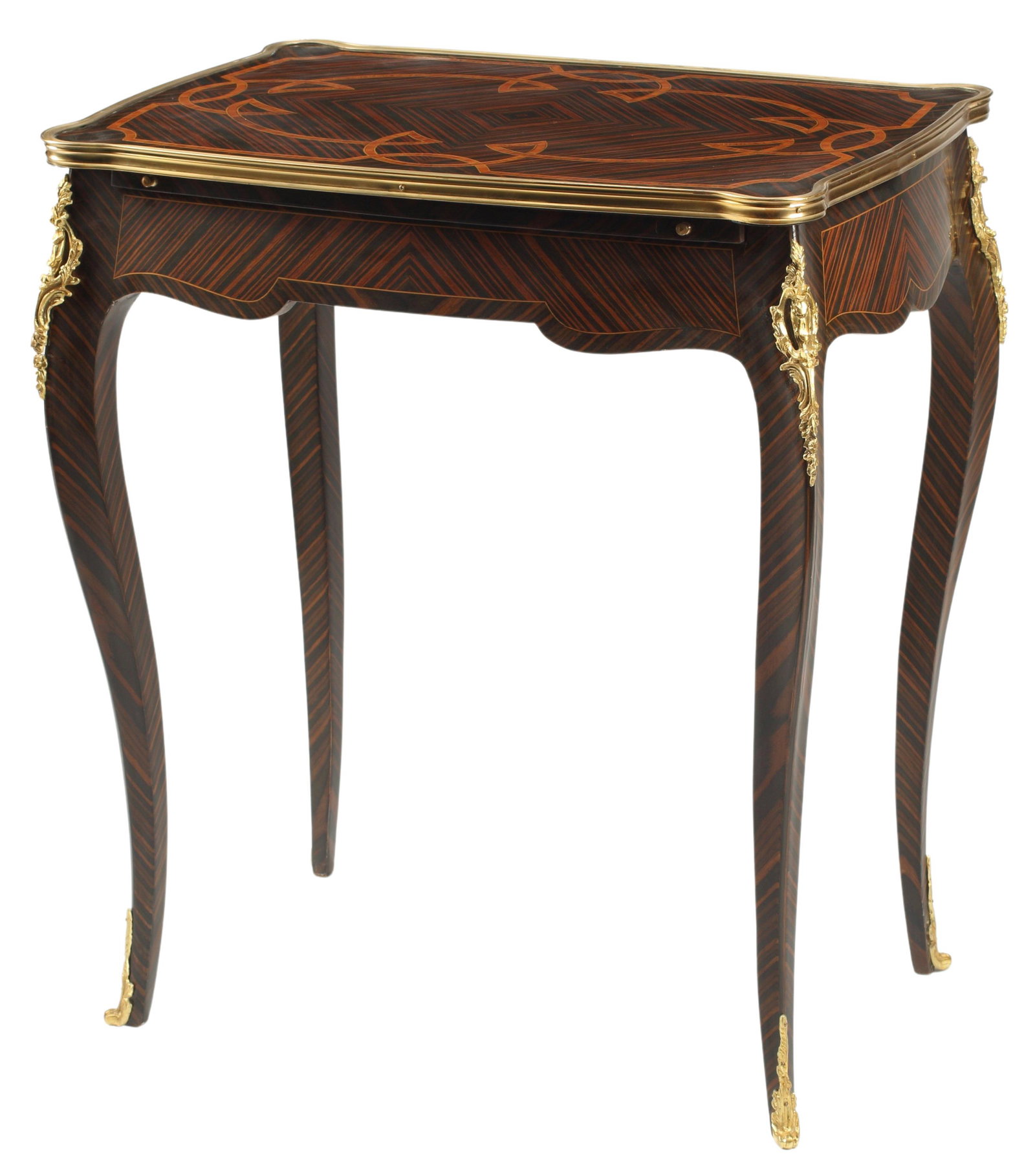 LOUIS XV STYLE ORMOLU-MOUNTED WRITING TABLE: Louis XV style writing table, with a pull-out slide, approx 29.5"h, 26"w, 17"d Start Price: $300.00