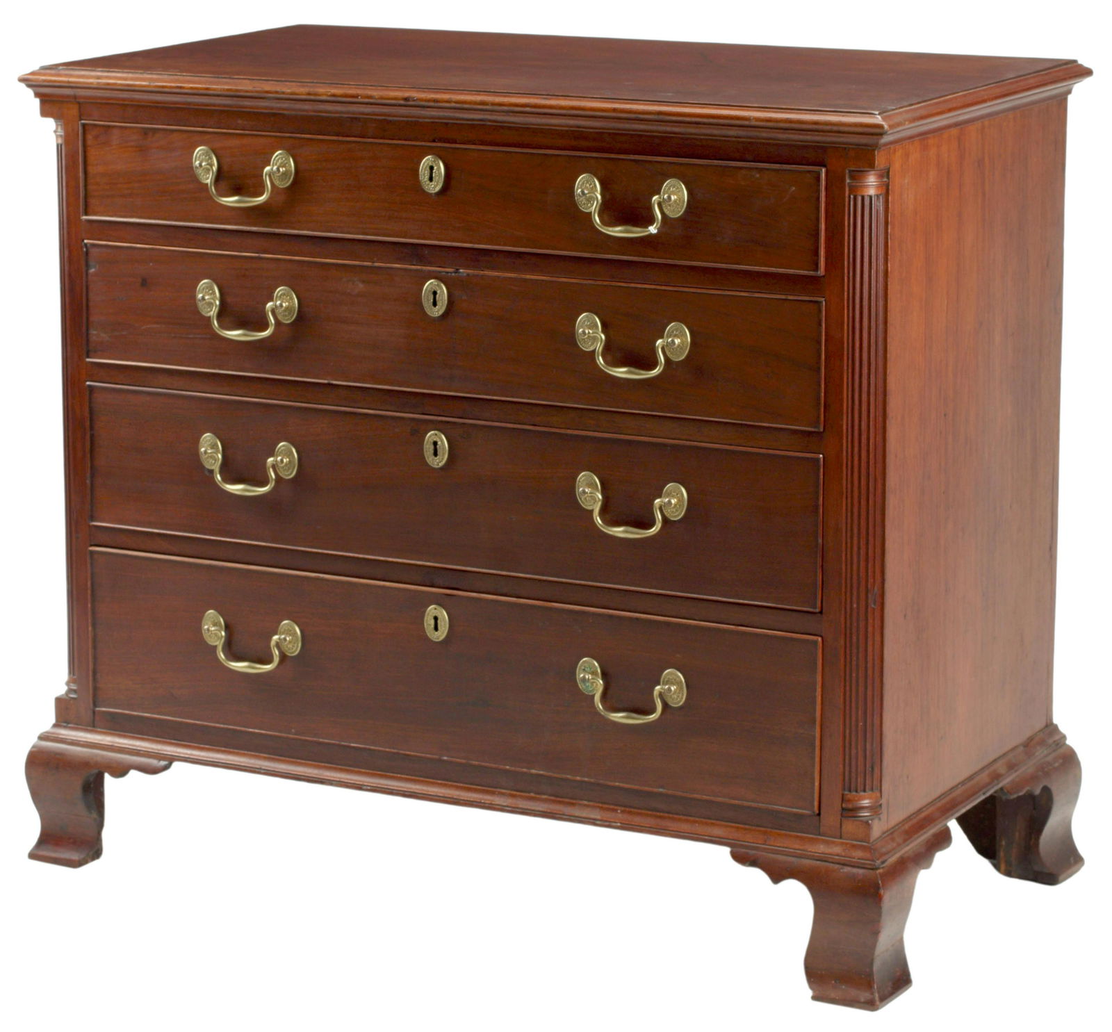 GEORGIAN STYLE MAHOGANY FOUR-DRAWER COMMODE: Georgian style mahogany chest of drawers, 19th c., approx 34"h, 39.5"w, 21.5"d Start Price: $200.00