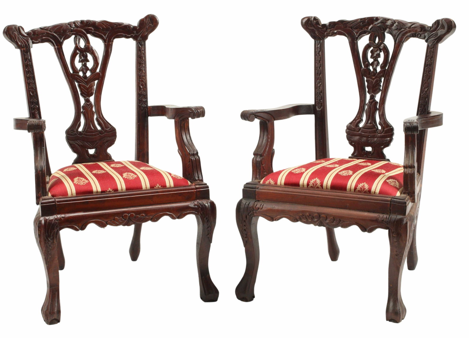 (2) MINIATURE CHIPPENDALE STYLE ARMCHAIRS: (pair) Miniature Chippendale style armchairs, approx 20"h, 14"w, 12"d Start Price: $100.00