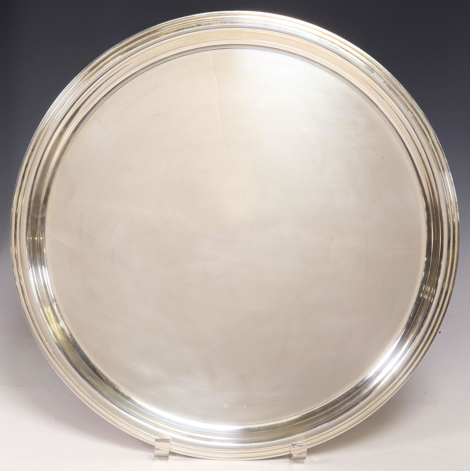 FRENCH CHRISTOFLE SILVERPLATE ROUND SERVING TRAY: French silverplate round serving tray, Orfevrerie Christofle, approx 15.5"diam, 3.5lbs (for shipping purposes only) Start Price: $80.00