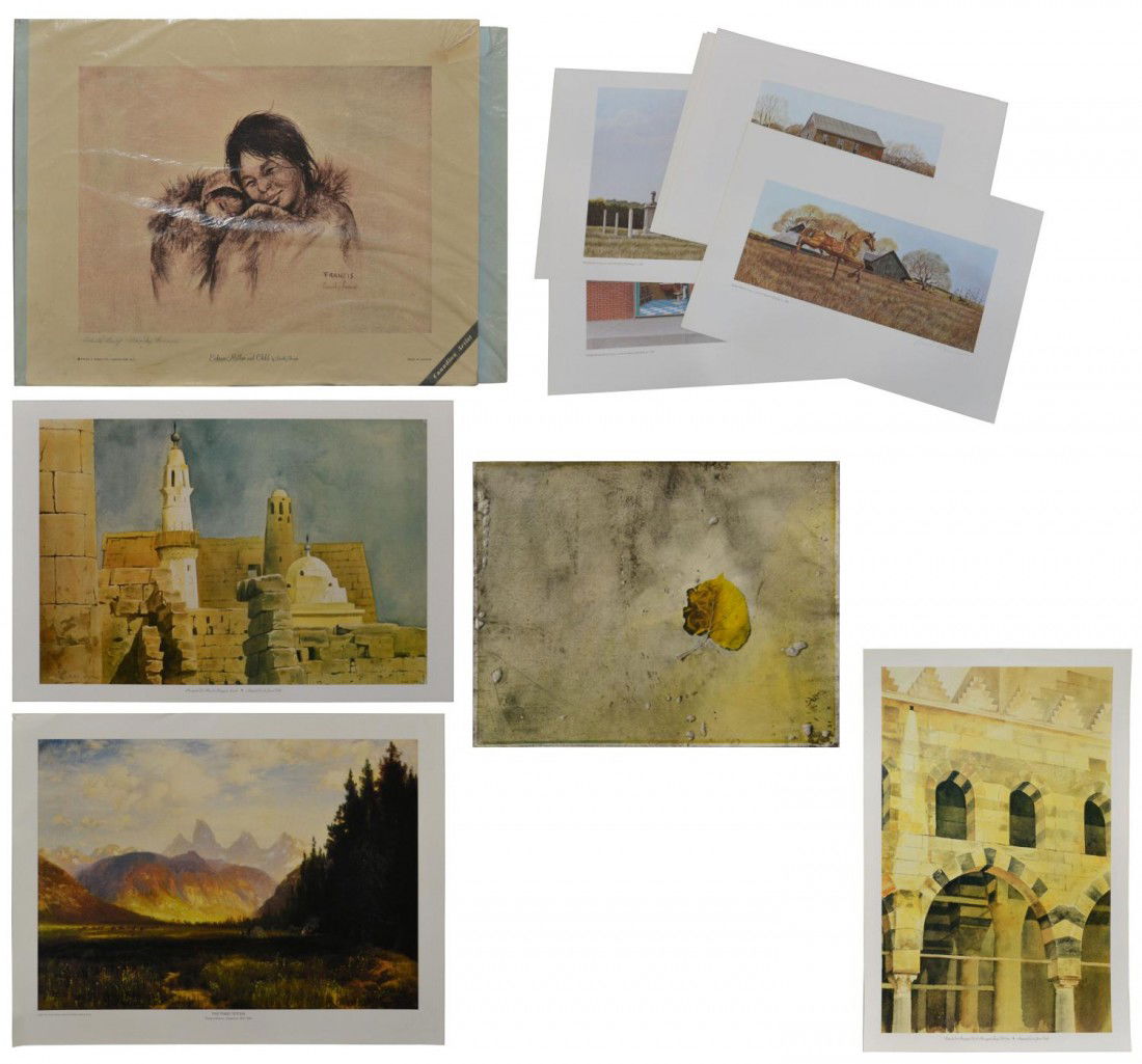 (22) PRINTS, ANCEL NUNN DREAMSCAPES, MILLIKEN, ETC: (lot of 22) Unframed prints including: Ancel E. Nunn, 'Dreamscapes, A Portfolio of Eight Paintings with an Essay by Bill Porterfield', Sheaer Publishing, 1982; (1) color print after Thomas Moran, 'The