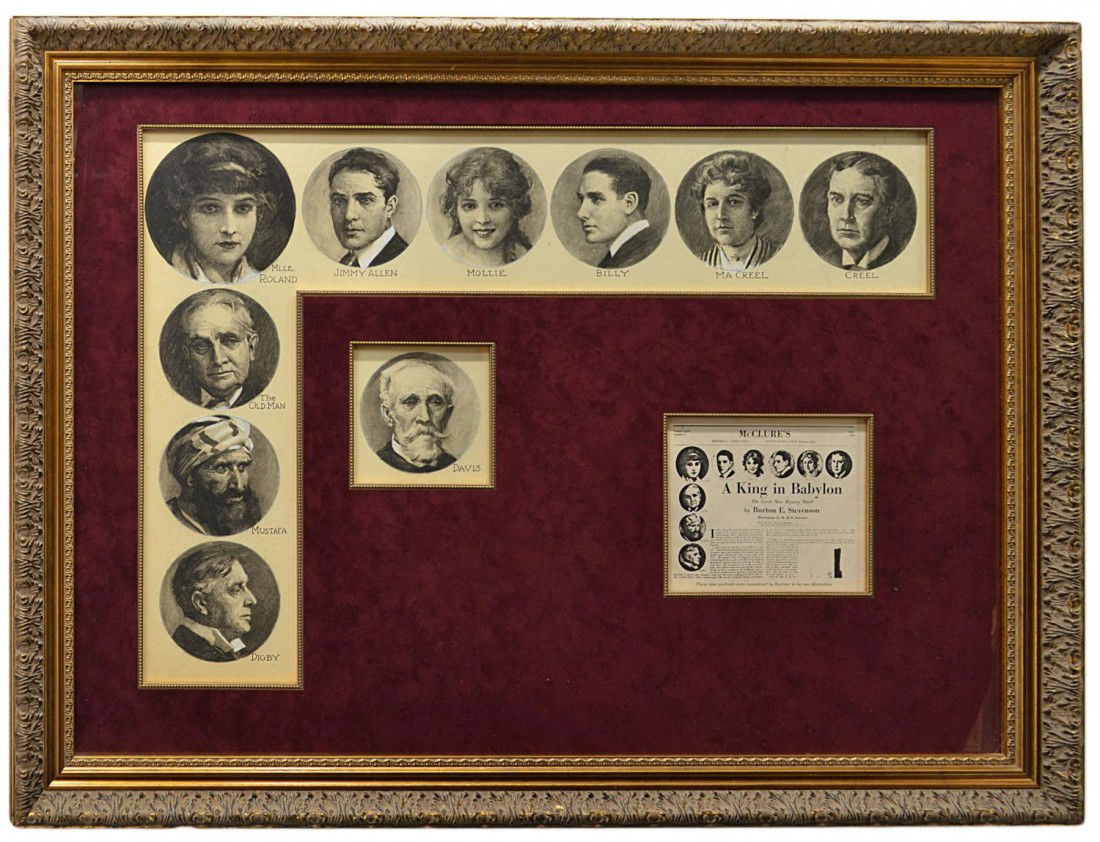 FRAMED MAGAZINE ILLUSTRATION, W.H.D. KOERNER: Framed pencil portraits, all illustrations from the story "A King in Babylon", McClure's Magazine, May, 1917 by W.H. D. Koerner (William Henry Dethlef Koerner , Germany, United States, 1878-1938), sig