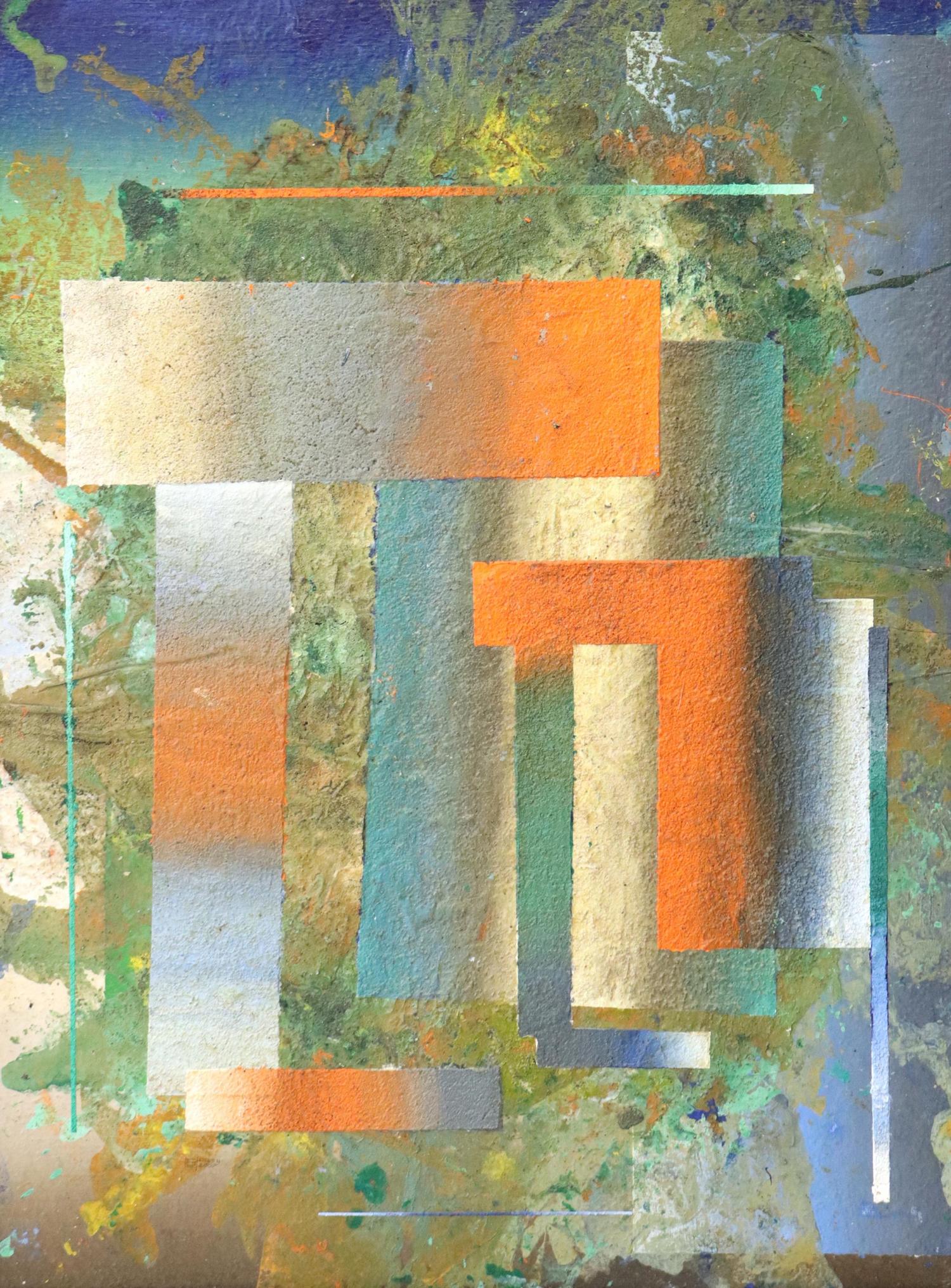 BILL HUTSON (1936-2022) MIXED MEDIA PAINTING: Framed mixed media painting on board, "French Roast Grounds #11," signed lower left BH (Bill Hutson, American, 1936-2022), FRG 11, 2007, sight: approx 29.5"h, 22"w, overall: 31"h, 23.25"w, 6lbs**Prove