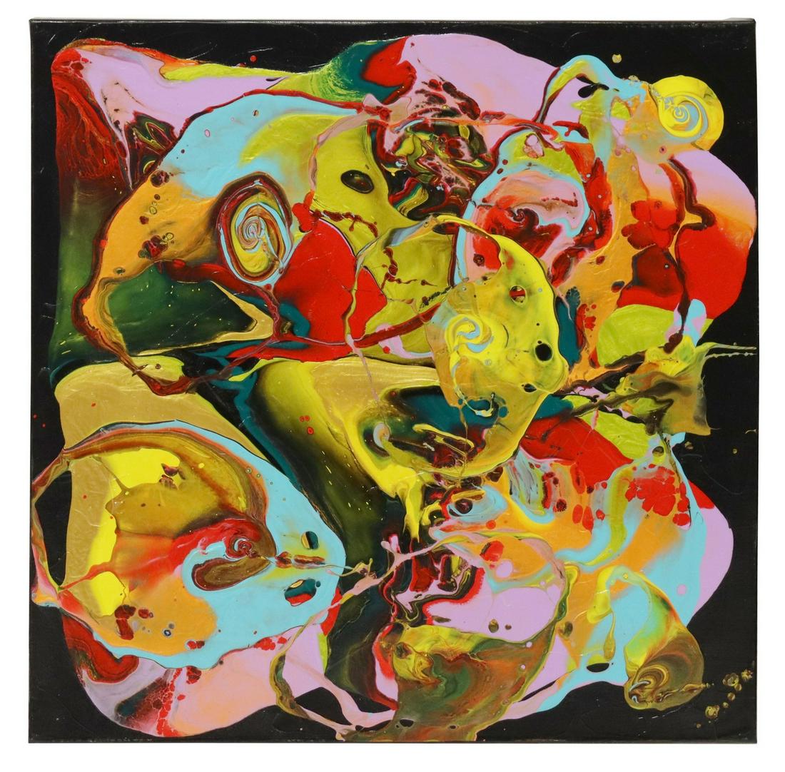 PETRONELLA GREER (B.1945) PAINTING 'TROPICAL FISH': Unframed acrylic on stretched canvas painting, "Tropical Fish," signed verso Petronella Greer (Texas, b.1945), titled on back stretcher, accompanied by certificate of authenticity issued by the artist
