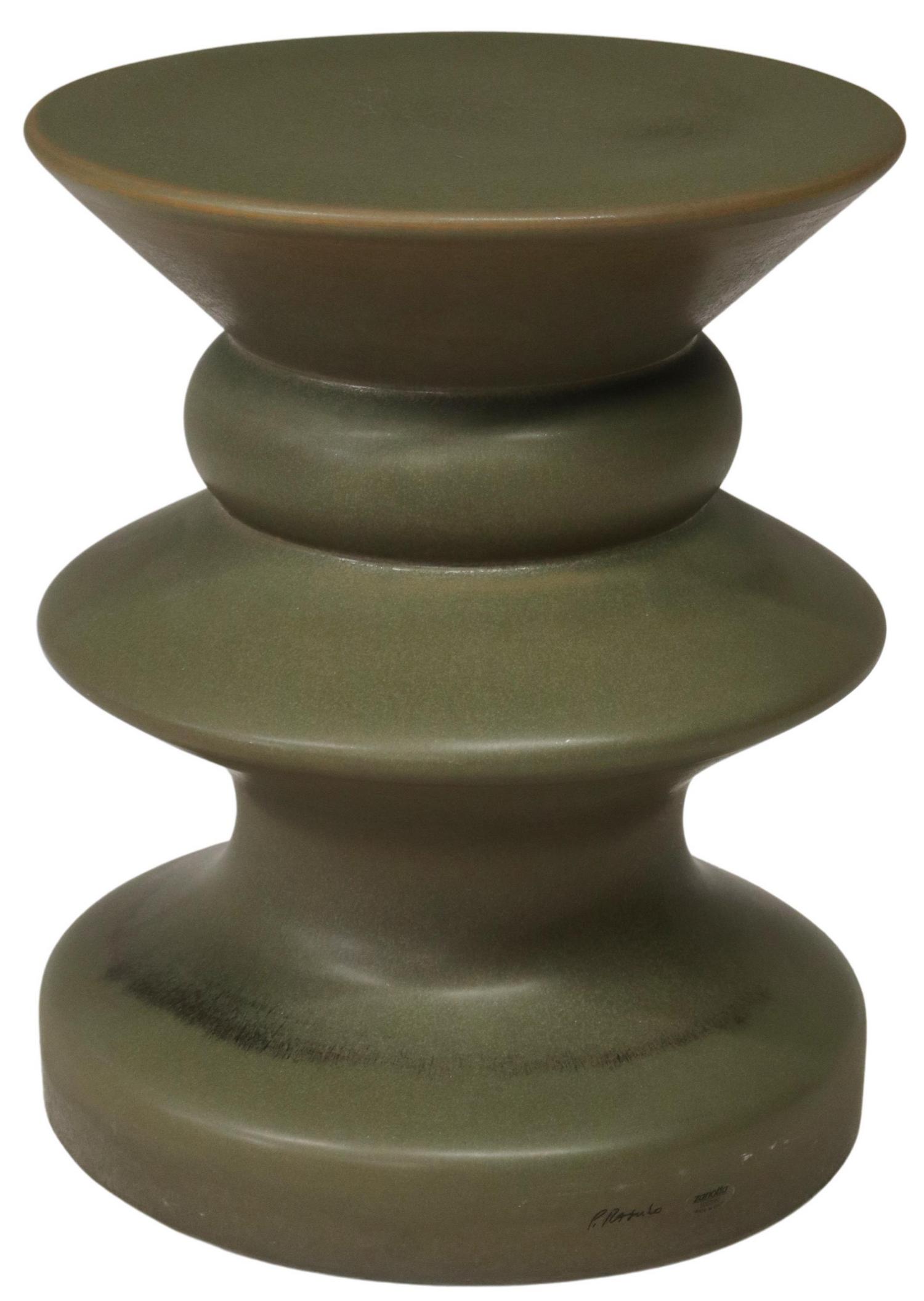 PROSPERO RASULO TETI PORCELAINIZED GRES SIDE TABLE: Italian modern"Teti" ceramic stool/side table, designed by Prospero Rasulo (Italian, b.1953) for Zanotta, in porcelainized gres, having flat circular top, over turned body, signed at base, approx 17"h