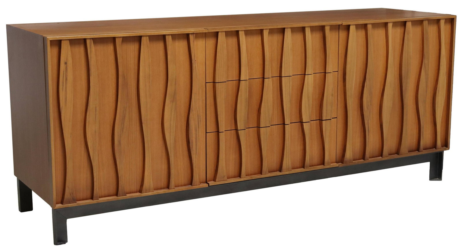 MODERN MARCONATO & ZAPPA PORADA 'MASAI' SIDEBOARD: Modern "Masai" sideboard, attributed to Maurizio Marconato (b.1961) and Terry Zappa (b.1963) for Porada, 21st c., organic carved front, fitted with three center drawers, flanked by a cabinet to either