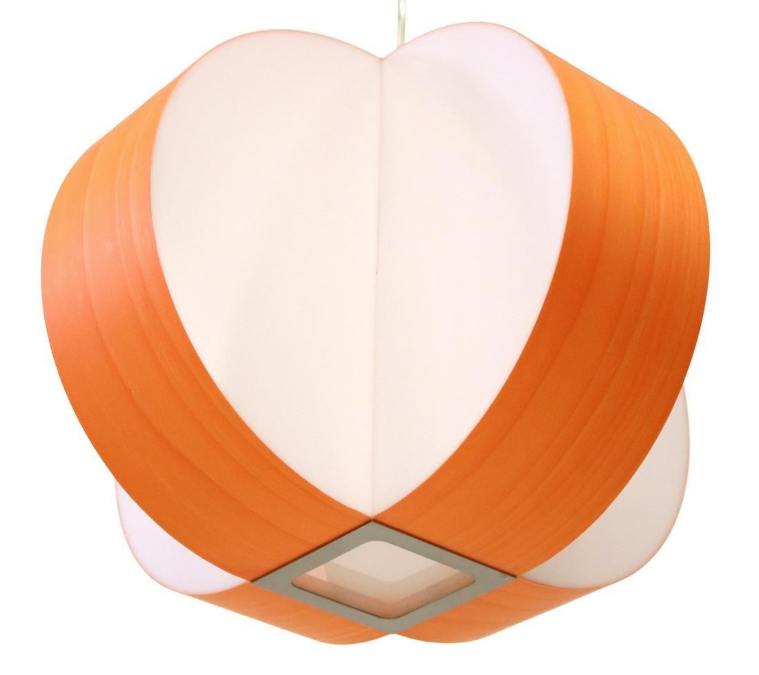 CONTEMPORARY LZF 'CARAMBOLA' SUSPENSION LAMP: Contemporary "Carambola" suspension lamp, Oskar Cerezo (b.1968) for LZF, 21st c., star-shaped shade composed of orange-finish wood veneers and satin acrylic diffuser panels, brushed nickel steel canop