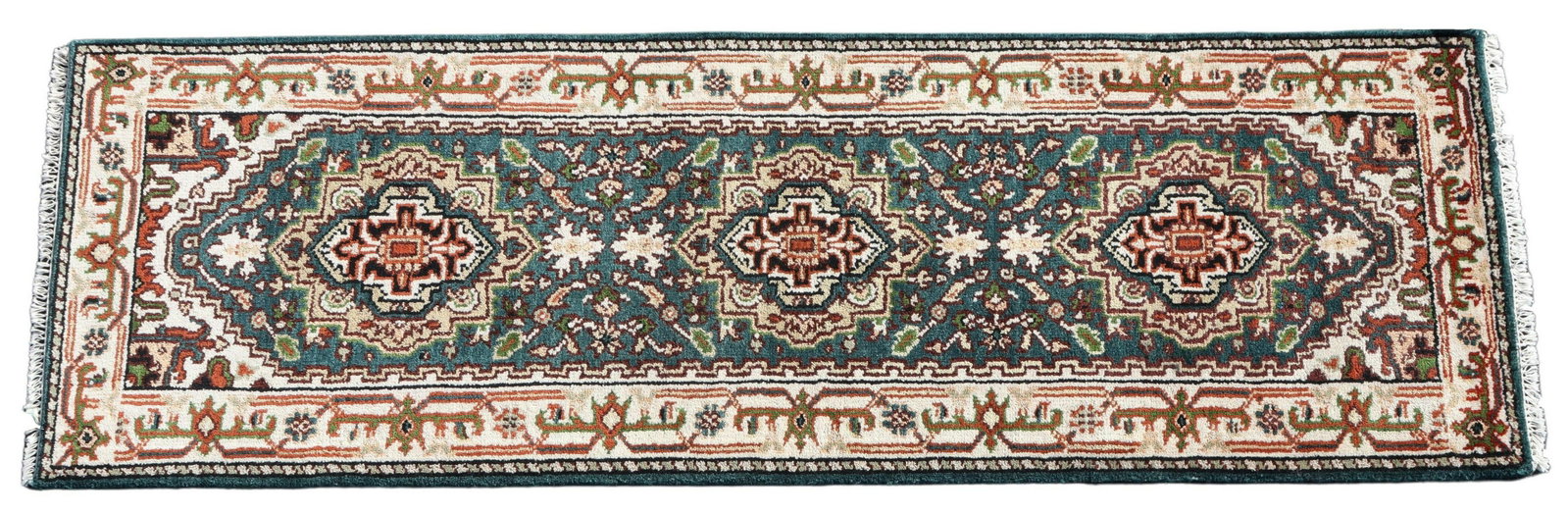 HAND-TIED INDO SERAPI RUNNER, 8'0.5" X 2'7.25": Hand-tied Indo Serapi runner, approx 8'0.5"l, 2'7.25"w **Please Note: All of the rugs offered in this auction would likely benefit from a professional cleaning. Estate rugs may show some wear and impe