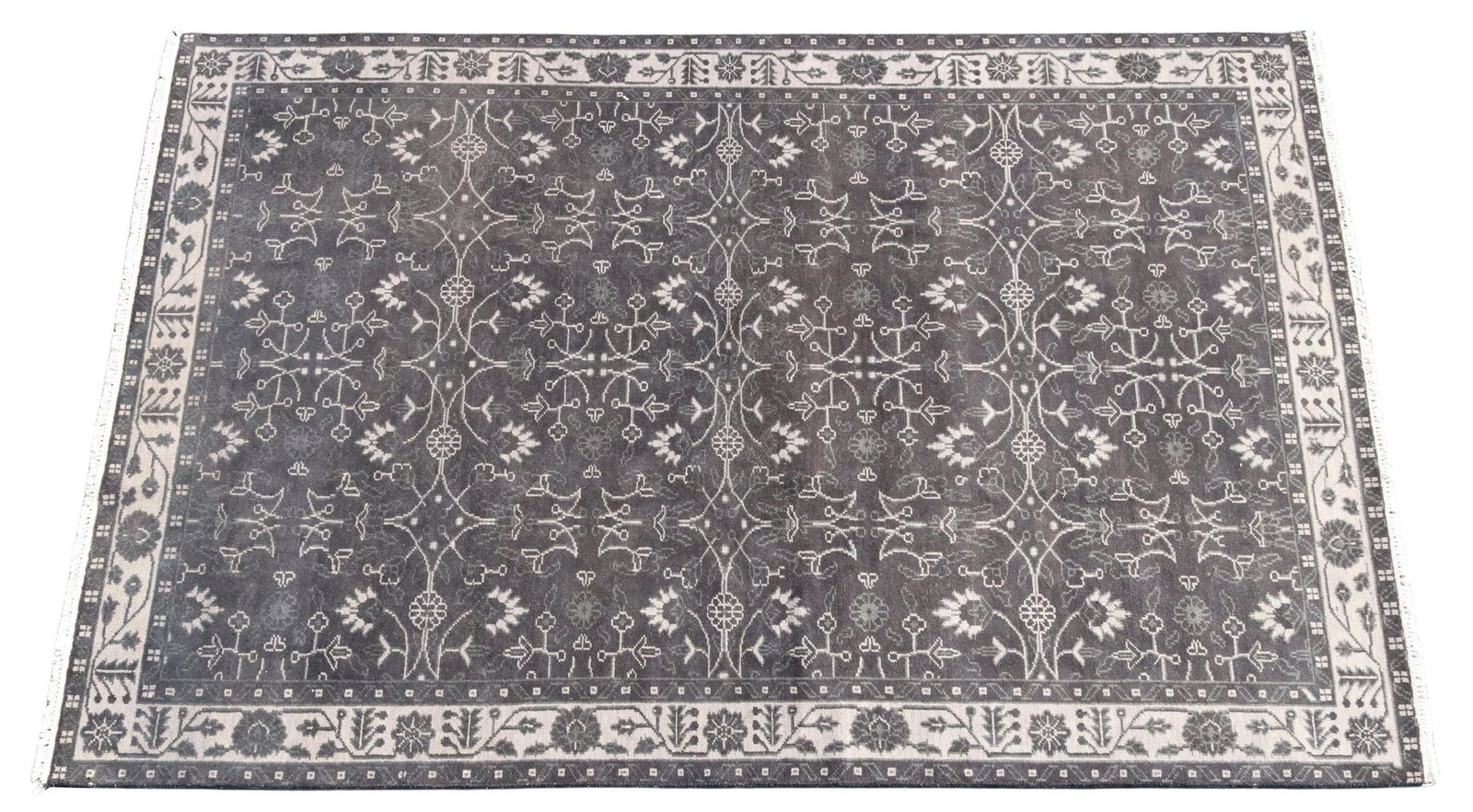 HAND-TIED INDO OUSHAK RUG, 8'2" X 5'4": Hand-tied Indo Oushak rug, approx 8'2"l, 5'4"w **Please Note: All of the rugs offered in this auction would likely benefit from a professional cleaning. Estate rugs may show some wear and imperfection
