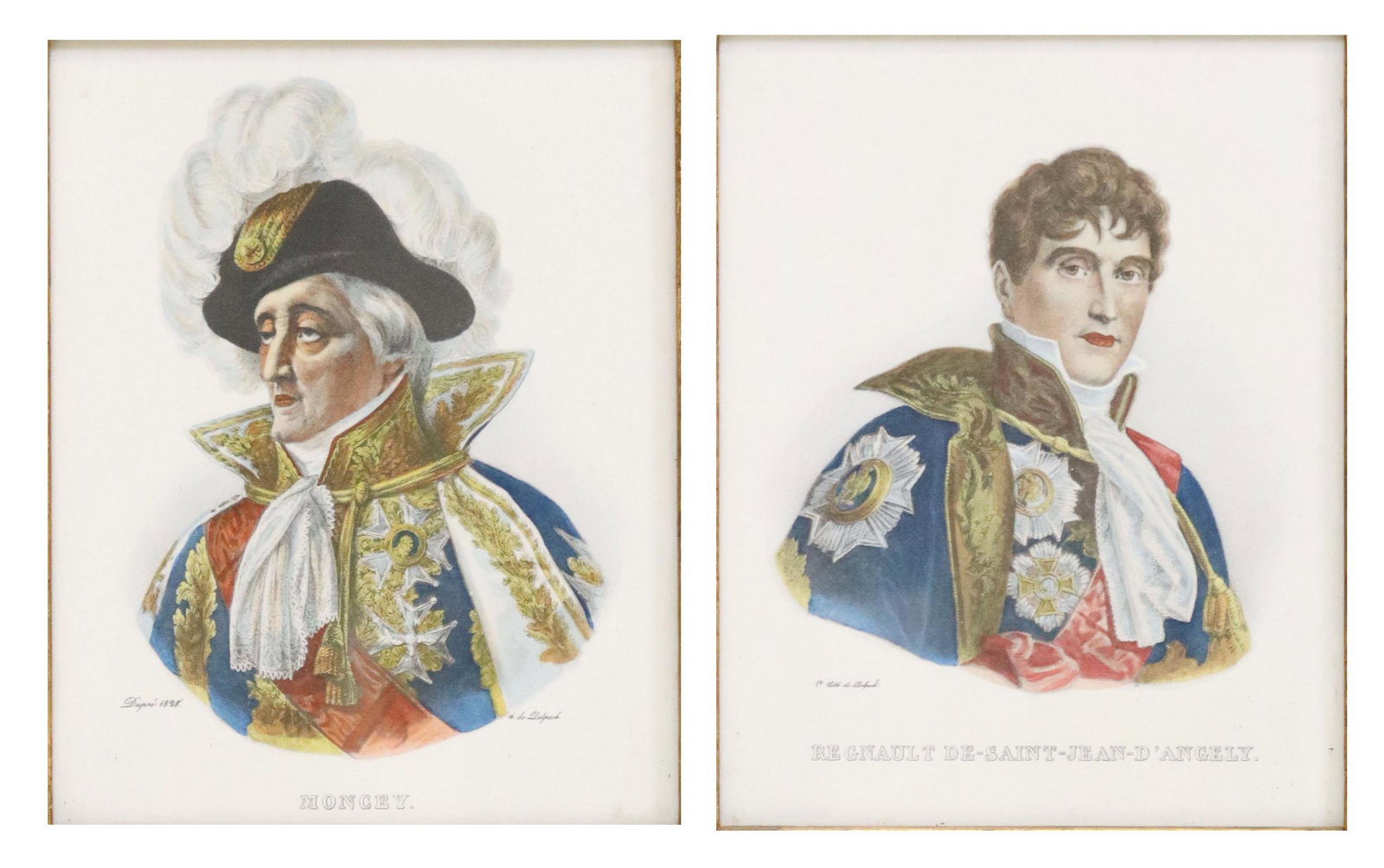 (2) FRAMED FRENCH POLITICAL PORTRAIT PRINTS: (lot of 2) Framed prints on paper, including: (1) Regnault de Saint-Jean d'Angely, (1) Bon-Adrien Jeannot de Moncey, sight: approx 7"h, 5.5"w, overall: 13.5"h, 12"w, 6.5lbs total Start Price: $80.00