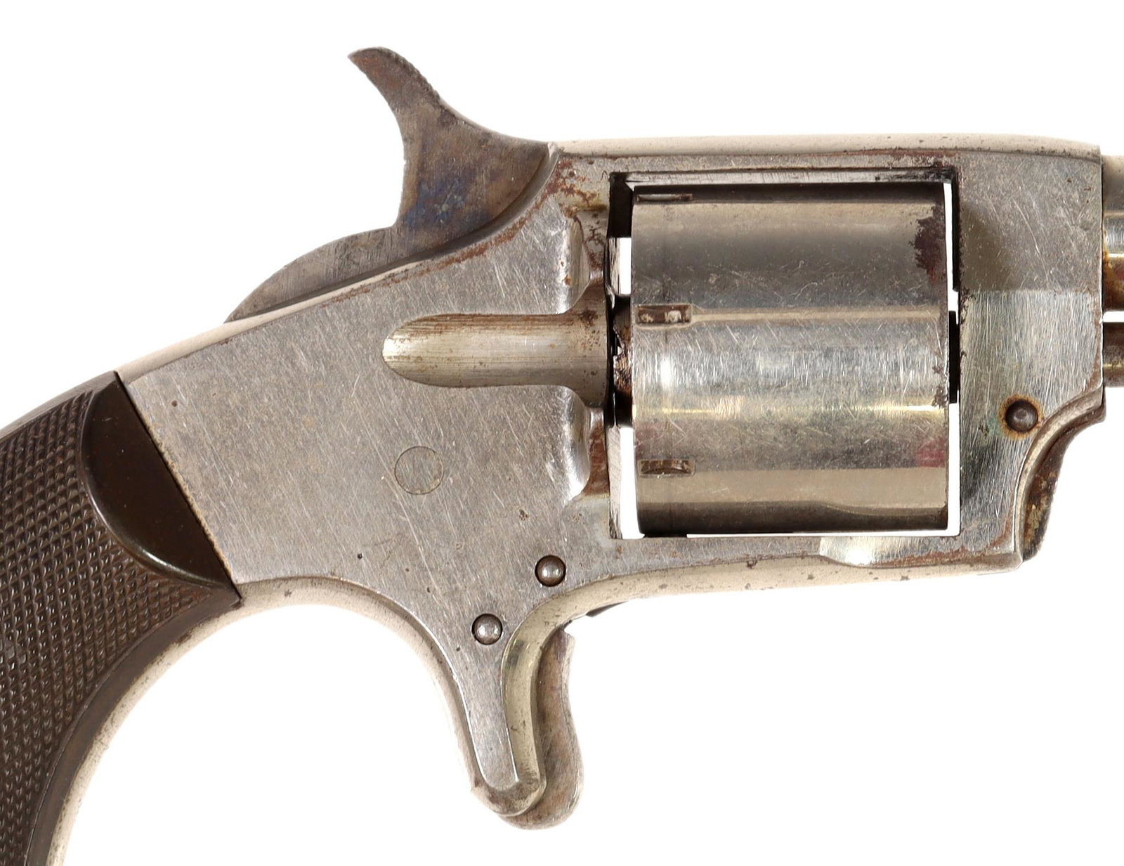 VICTOR NO. 1 DERRINGER SIZE .22 BY H&R, PAT 1876: Victor No.1 revolver by Harrington & Richardson, .22S caliber, 2.25" round barrel, blade front sight, receiver top marked on two lines "Victor No. 1, Pat. May 23, 1876", seven round cylinder, black ch