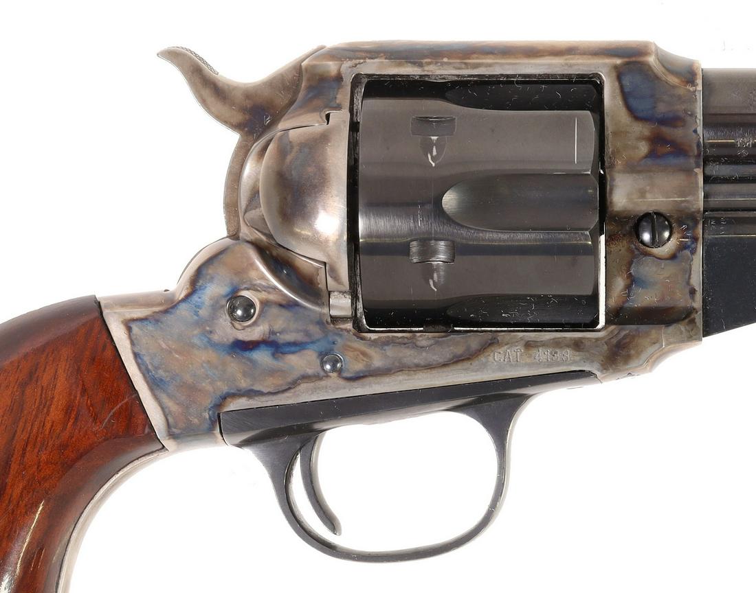 ITALIAN UBERTI 1875 OUTLAW SAA REVOVLER, .45LC CSL: Italian EMF, Model 1875 Outlaw Revolver, mfg. 2001, .45LC caliber, 5.5" barrel, blade front sight, six round cylinder, case hardened frame, wood grips, minor scratching with overall appearance at 98%,