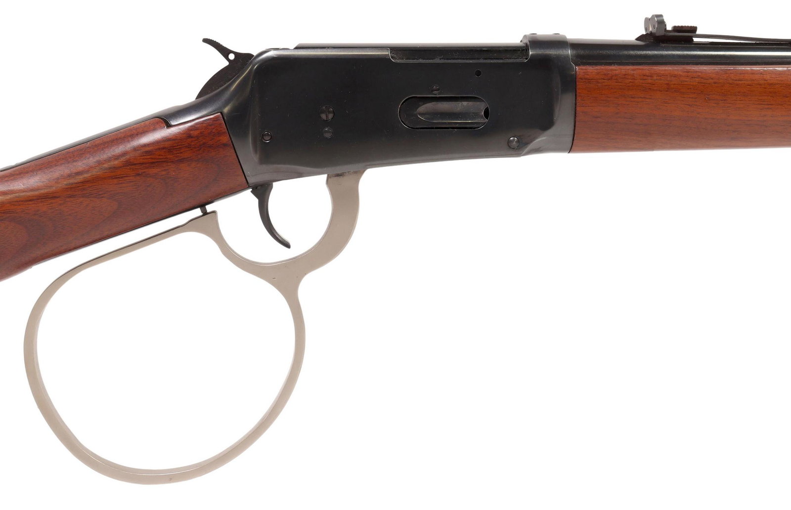 WINCHESTER 94AE CARBINE, LARGE LOOP LEVER, .45 CAL: Winchester Model 94AE Saddle Ring Carbine, large loop lever action, .45 Colt caliber, 16" barrel with blade front sight, adjustable rear sight, tubular magazine, hardwood stock, appears as new conditi