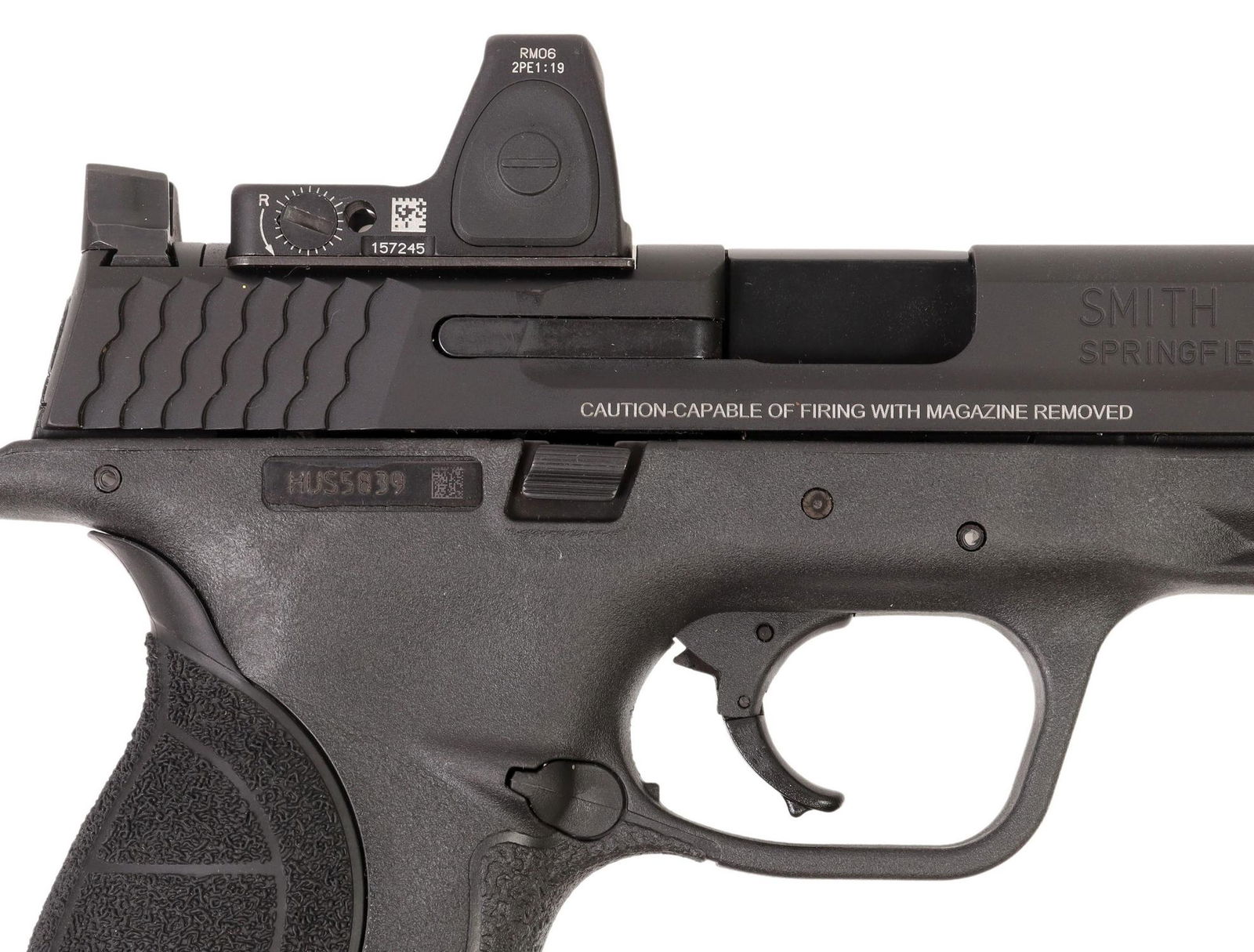 SMITH & WESSON M&P PRO SERIES, TRIJICON SIGHTS: Smith & Wesson Model M&P Pro Series C.O.R.E. (Competition Optics Ready Slide), 9MM caliber, 4" barrel, mounted Trijicon RM06 sights, accessory rail in front of trigger guard, polymer frame, four 16 ro