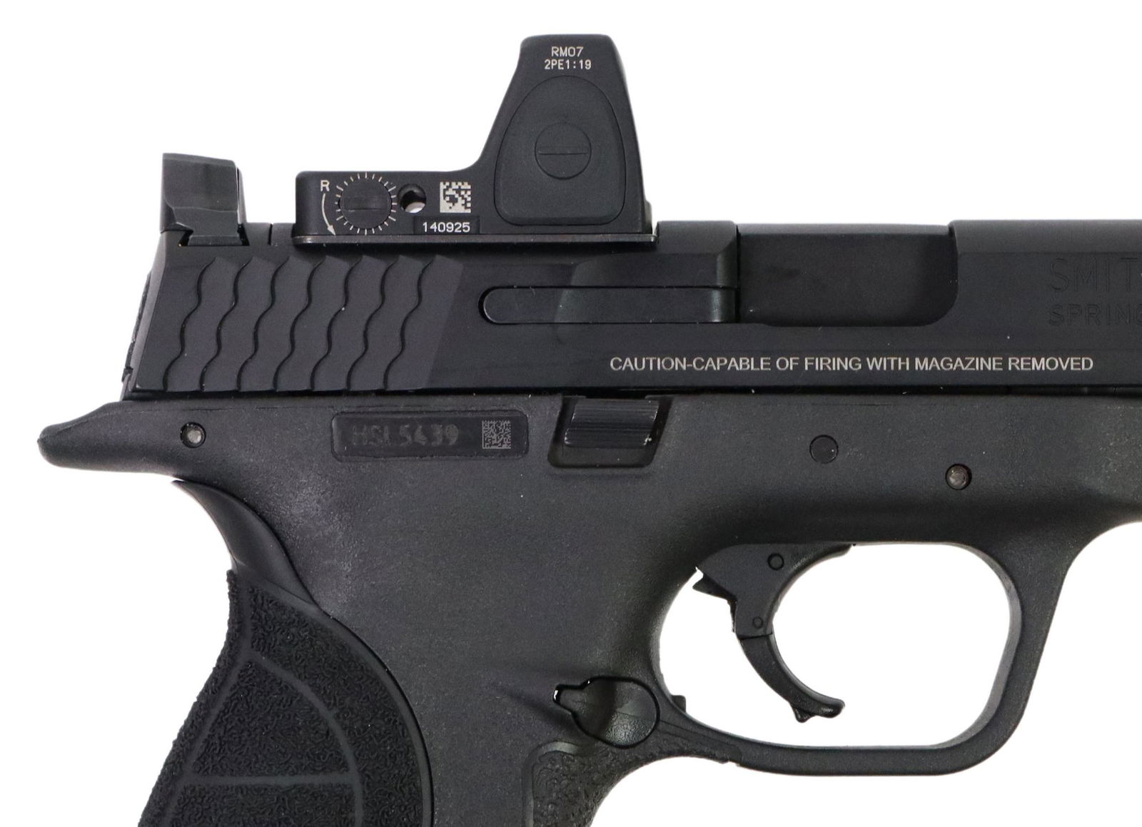 SMITH & WESSON M&P PRO SERIES, TRIJICON SIGHTS: Smith & Wesson Model M&P Pro Series C.O.R.E. (Competition Optics Ready Slide), 9MM caliber, 4" barrel, mounted Trijicon RM07 sights, accessory rail in front of trigger guard, polymer frame, four 16 ro