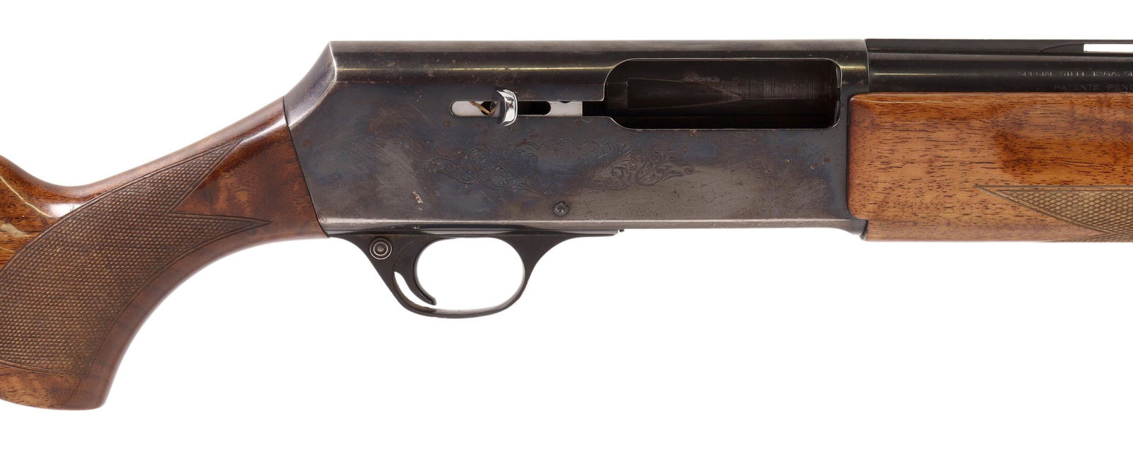 BROWNING MODEL 2000 SHOTGUN, 12 GAUGE: Browning Model 2000 auto load shotgun, mfg. 1979, 12 gauge, 2.75" shells, 28" vent rib barrel with bead front sight, light engraving at receivers, figured gloss walnut checkered stock, wood with light