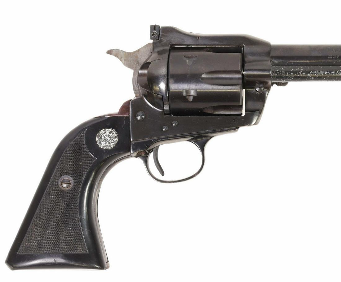 HERTER'S J.P. SAUER SAA REVOLVER, .357 CALIBER: Herte's SAA Revolver, mfg. by J.P Sauer, West Germany, .357 caliber, 6.5" barrel, ramp front sight, adjustable rear sight, six round cylinder, steel frame, Herter's logo checkered black grips, finish 