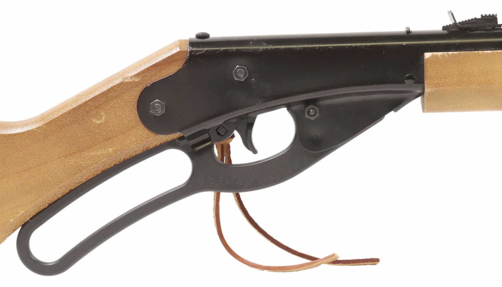 RED RYDER MODEL 1938 B LEVER BB CARBINE, OPERATES: Red Ryder Model 1938B BB gun lever action, saddle ring, seals and spring good and operates correctly, for shipping 36.25"l, 2,20lbs Start Price: $40.00