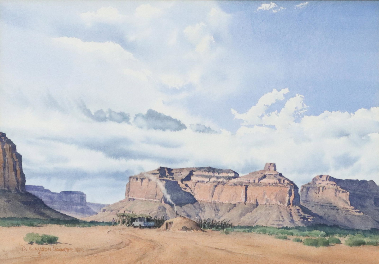 D. ALANSON SPENCER (1911-1999) CANYON WATERCOLOR: Framed watercolor painting on paper, "Canyon Life," signed lower left D. Alanson Spencer (Duncan Alanson Spencer, American, 1911-1999), dated [19]82, label verso for O'Brien's Art Emporium Inc., Scott