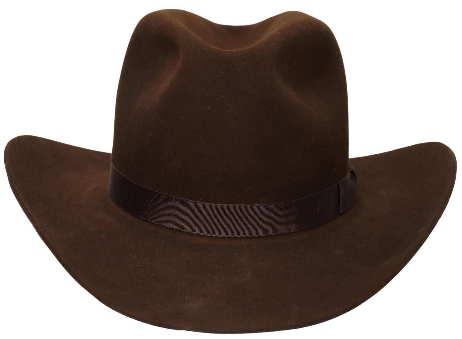 STETSON BROWN 4X BEAVER FELT COWBOY HAT: Stetson cowboy hat, retailed at Shudde Bros, Houston, Texas, brown 4X beaver felt, ribbon hatband, cream satin liner, personalized "Mike Cook" leather sweatband, tag size 7 1/8 long oval, housed in wo
