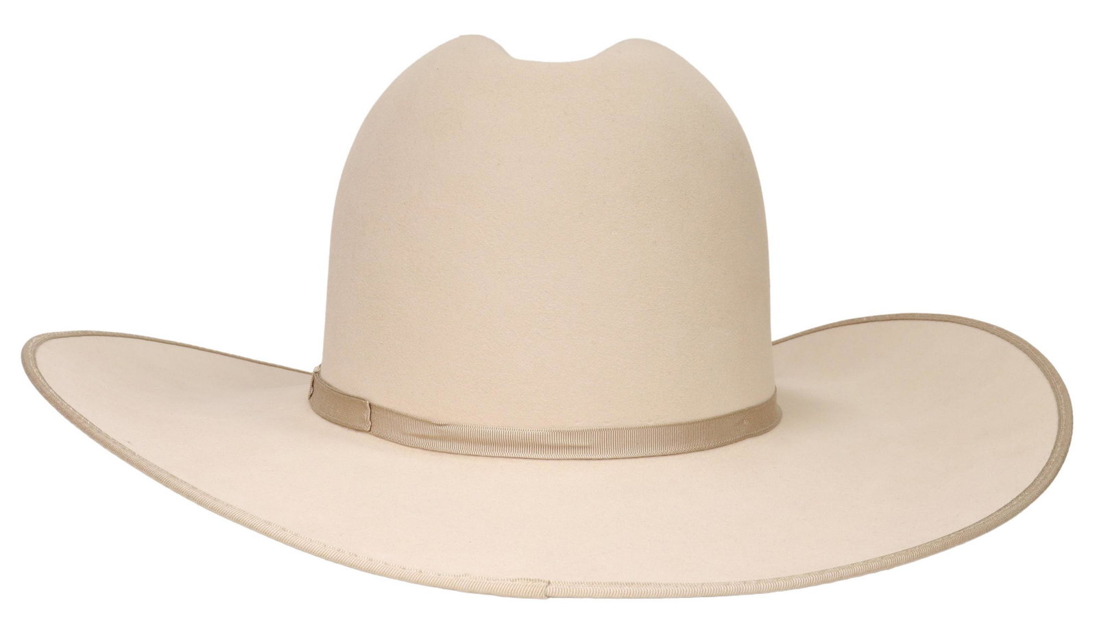 GREELEY HAT WORKS CUSTOM BEAVER FELT COWBOY HAT: Custom cowboy hat, Trent J. Johnson, Greeley Hat Works, Greeley, Colorado, tan pure beaver felt, ribbon hatband, white satin liner, tooled leather sweatband embossed "custom made for Mike Cook," appro
