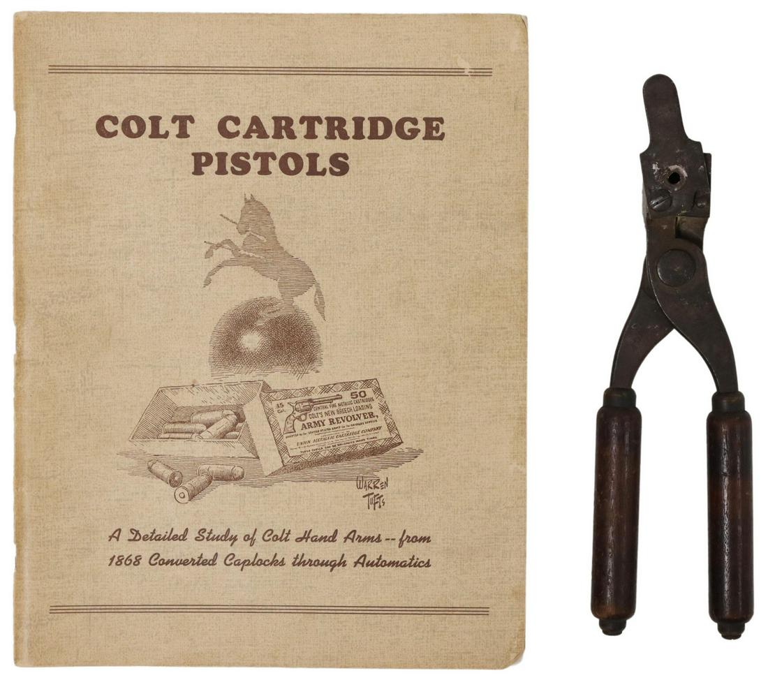 (2)BOOK "COLT CARTRIDGE PISTOLS" & WINCHESTER MOLD: (lot of 2) Firearm related items: (1) Booklet: "Colt Cartridge Pistols, A Detailed Study of Colt Hand Arms from 1868 Converted Caplocks through Automatics", James E. Serven, Foundation Press, 1952, 12