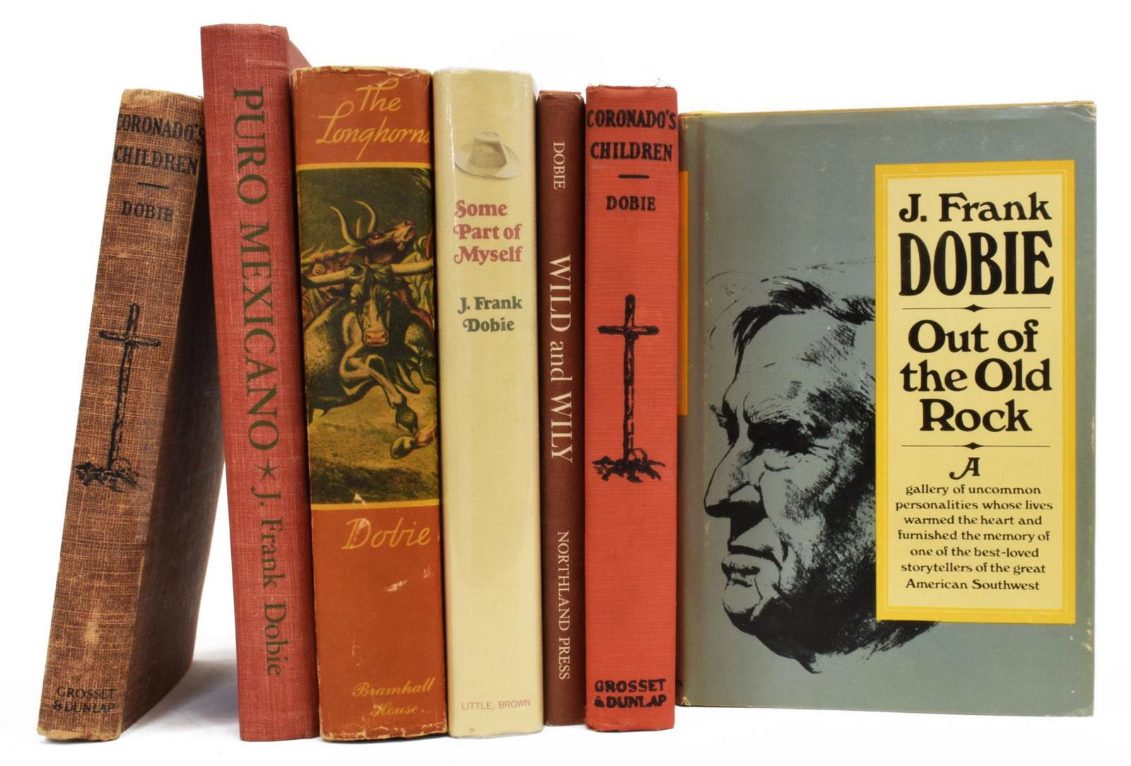 (7) BOOKS BY JAMES FRANK DOBIE (TEXAS, 1888-1964): (lot of 7) Collection of J. Frank Dobie (James Frank Dobie, Texas, 1888-1964) books, including: (1) "Out of the Old Rock," Little, Brown and Co., Boston, 1972, tears to dust jacket, 237 pages; (2) "Co