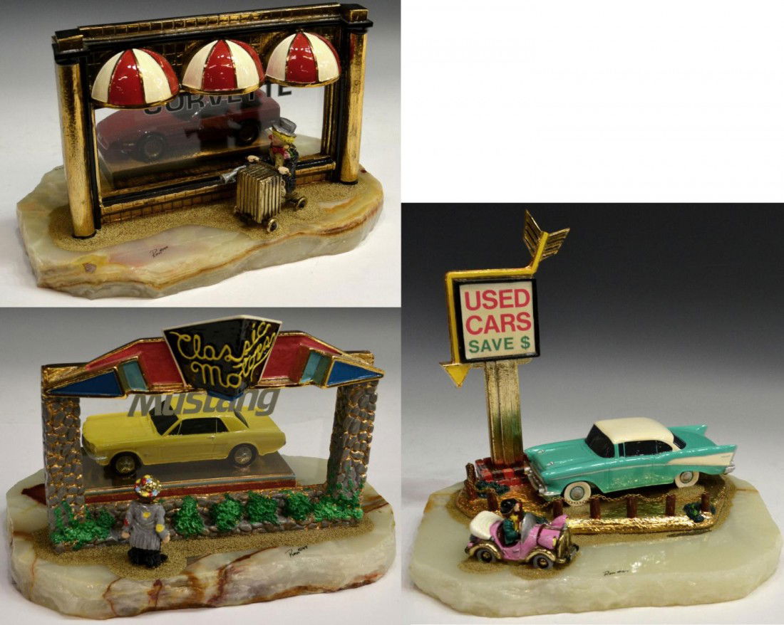 (3) COLLECTIBLE RON LEE CLOWN & CAR SCULPTURES: (lot of 3) Collection of large Ron Lee limited edition clown and car sculptures,comprising: (1) 'Should've When I Could've,' 289/2250, 9.25"h, 12.5"w, 7.5"d; (1) 'Memories,' 456/2250, 12"h, 12"w, 9.5"