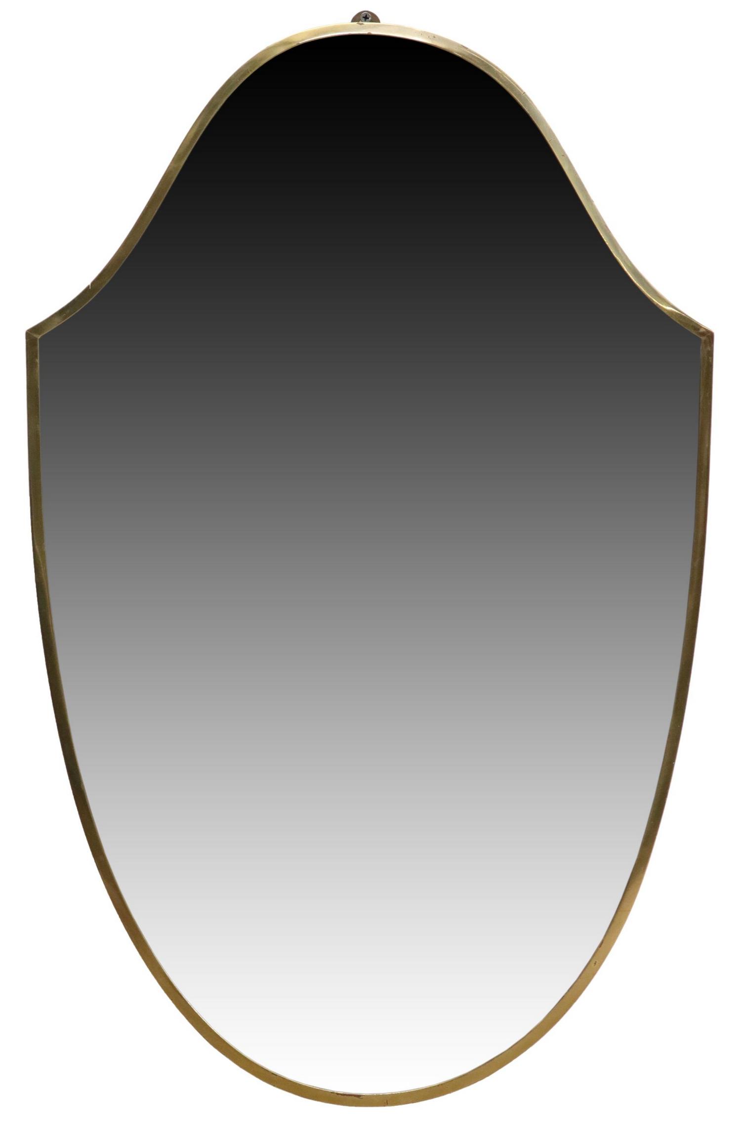 ITALIAN MODERN BRASS SHIELD-FORM WALL MIRROR (1 of 3)